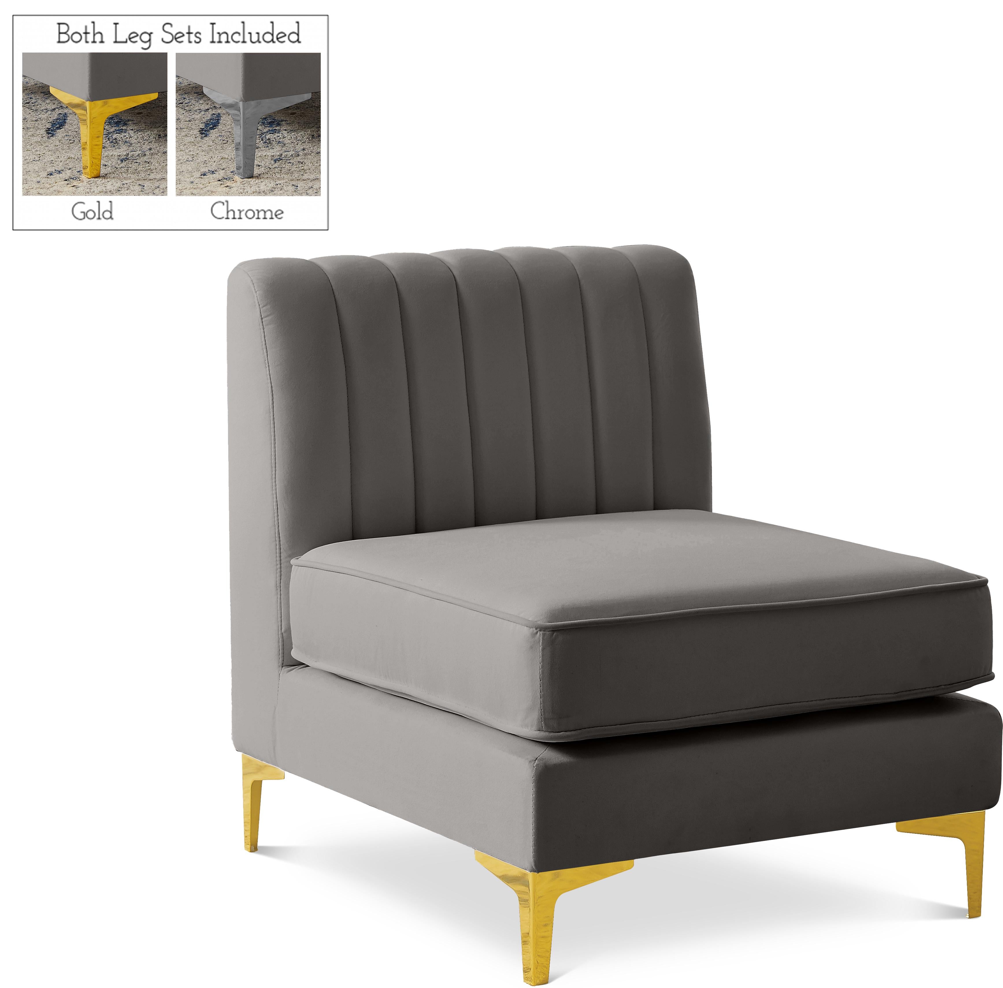 Alina Grey Velvet Armless Chair - Luxury Home Furniture (MI)