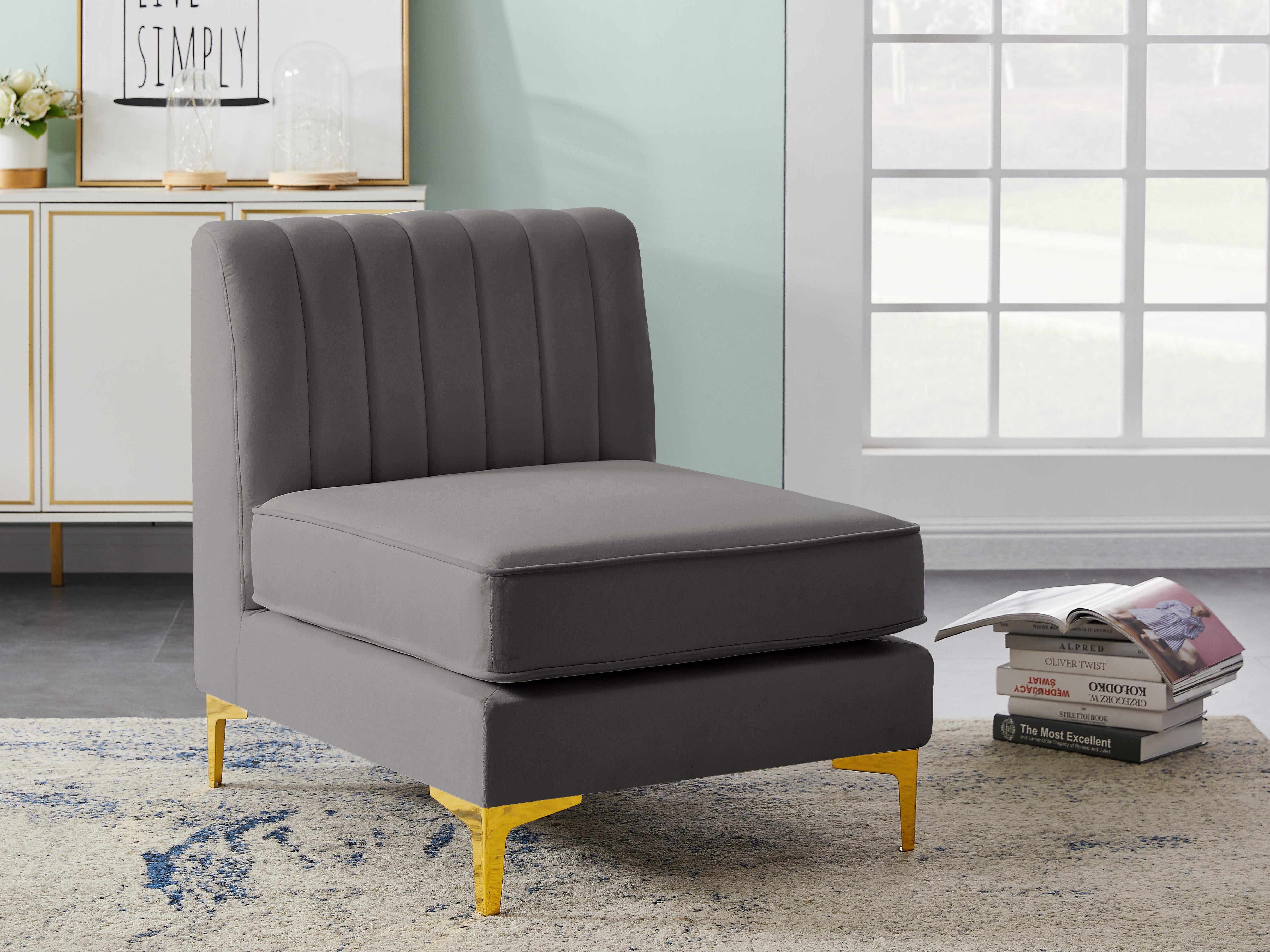 Alina Grey Velvet Armless Chair - Luxury Home Furniture (MI)