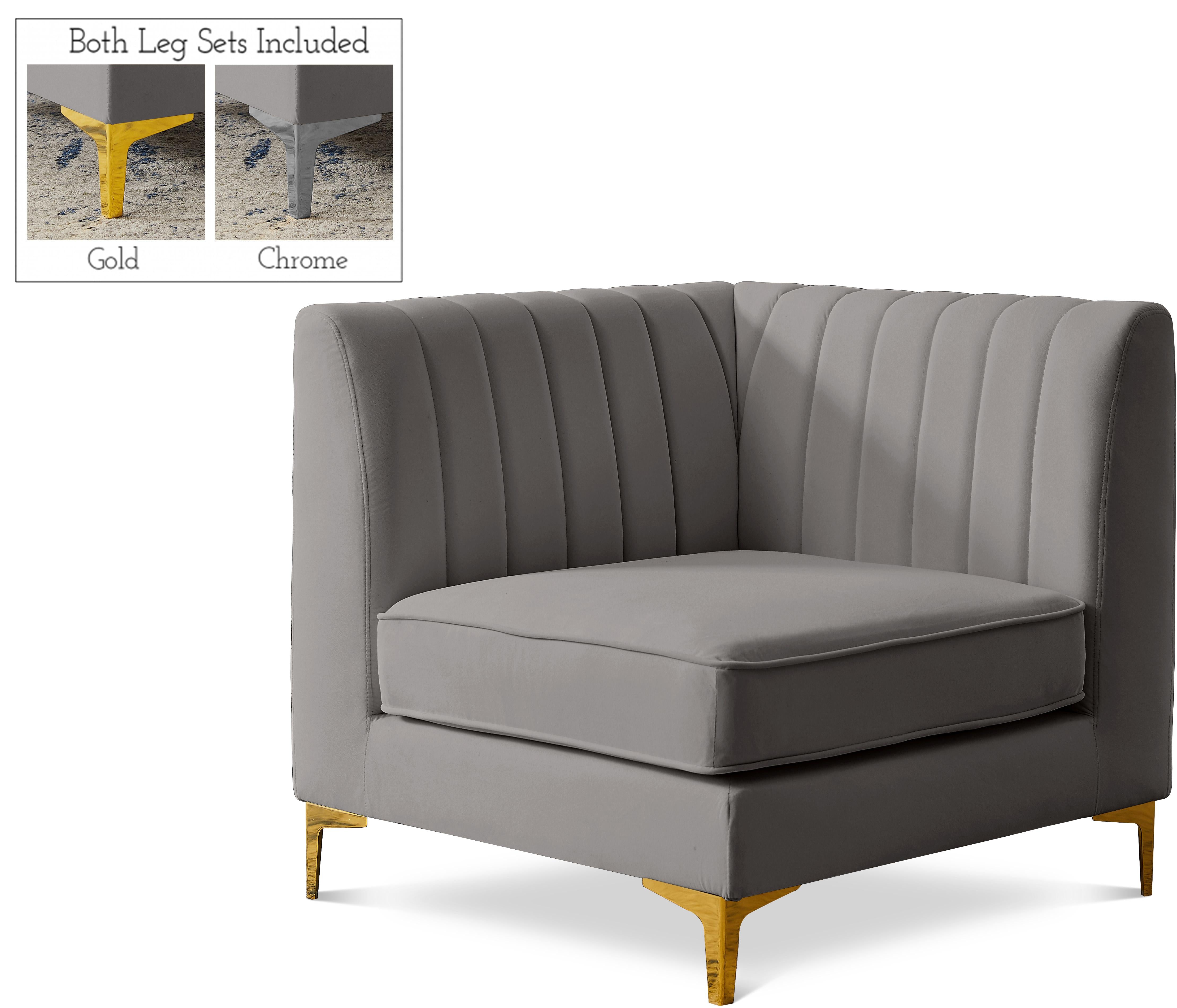 Alina Grey Velvet Corner Chair - Luxury Home Furniture (MI)