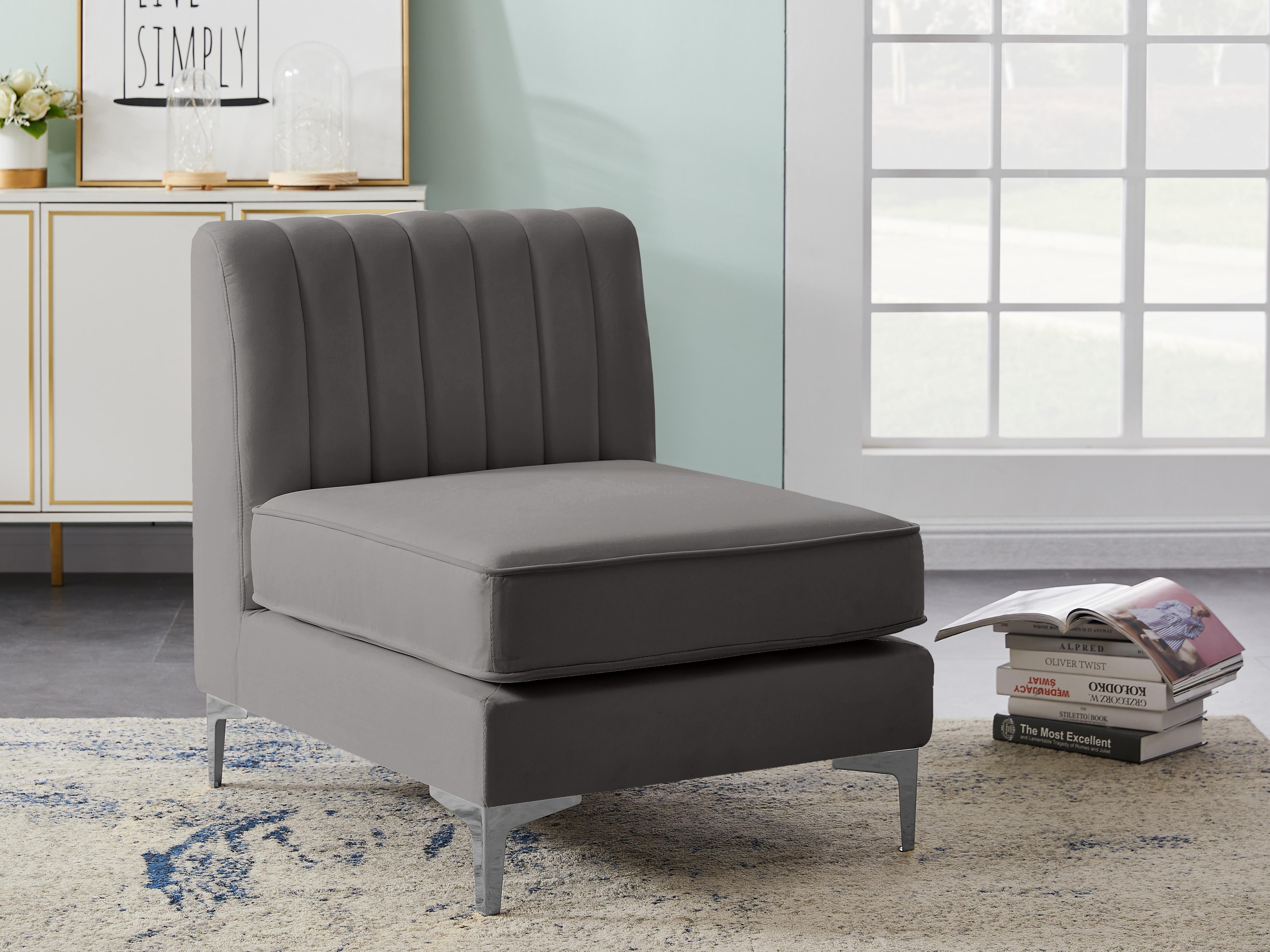 Alina Grey Velvet Armless Chair - Luxury Home Furniture (MI)