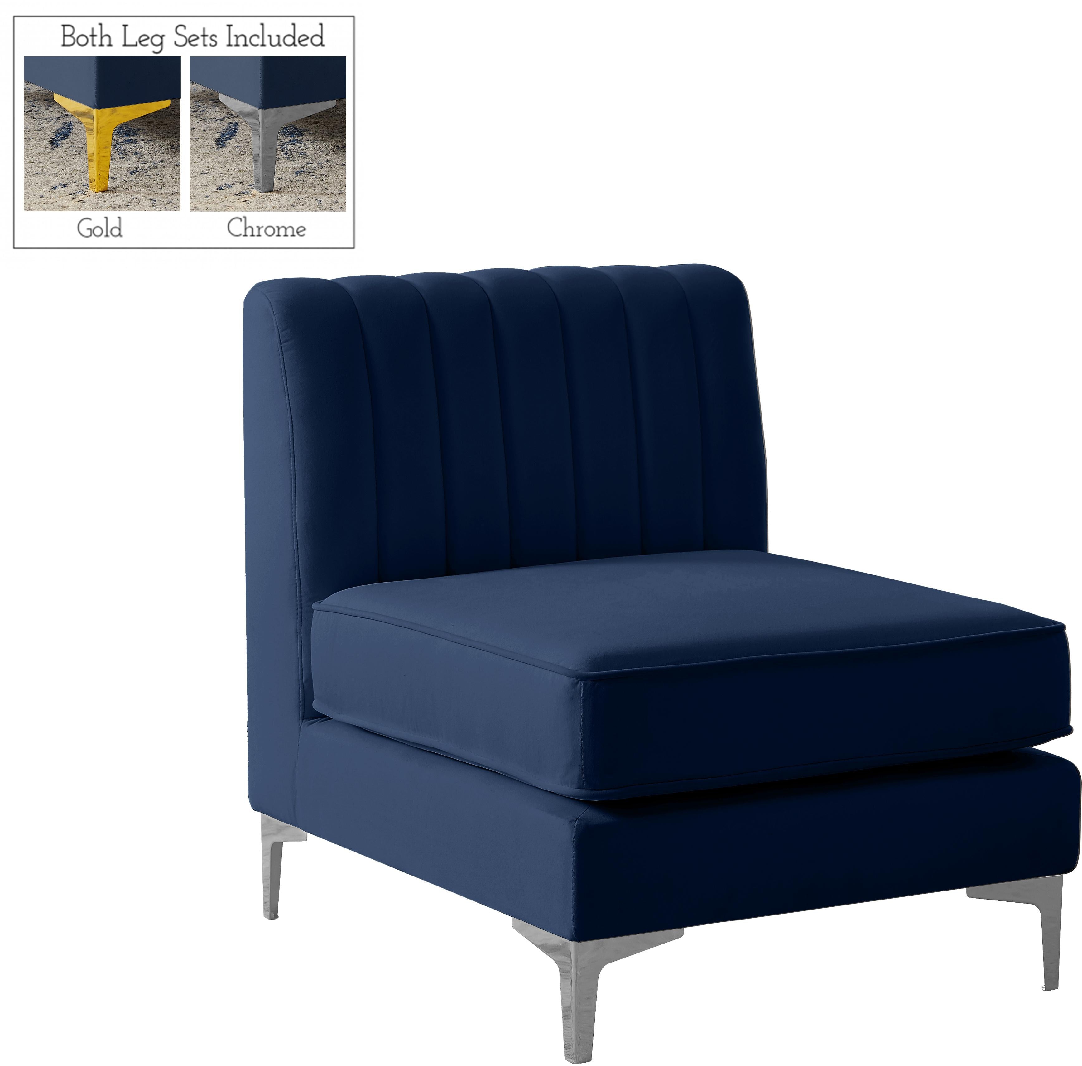 Alina Navy Velvet Armless Chair - Luxury Home Furniture (MI)