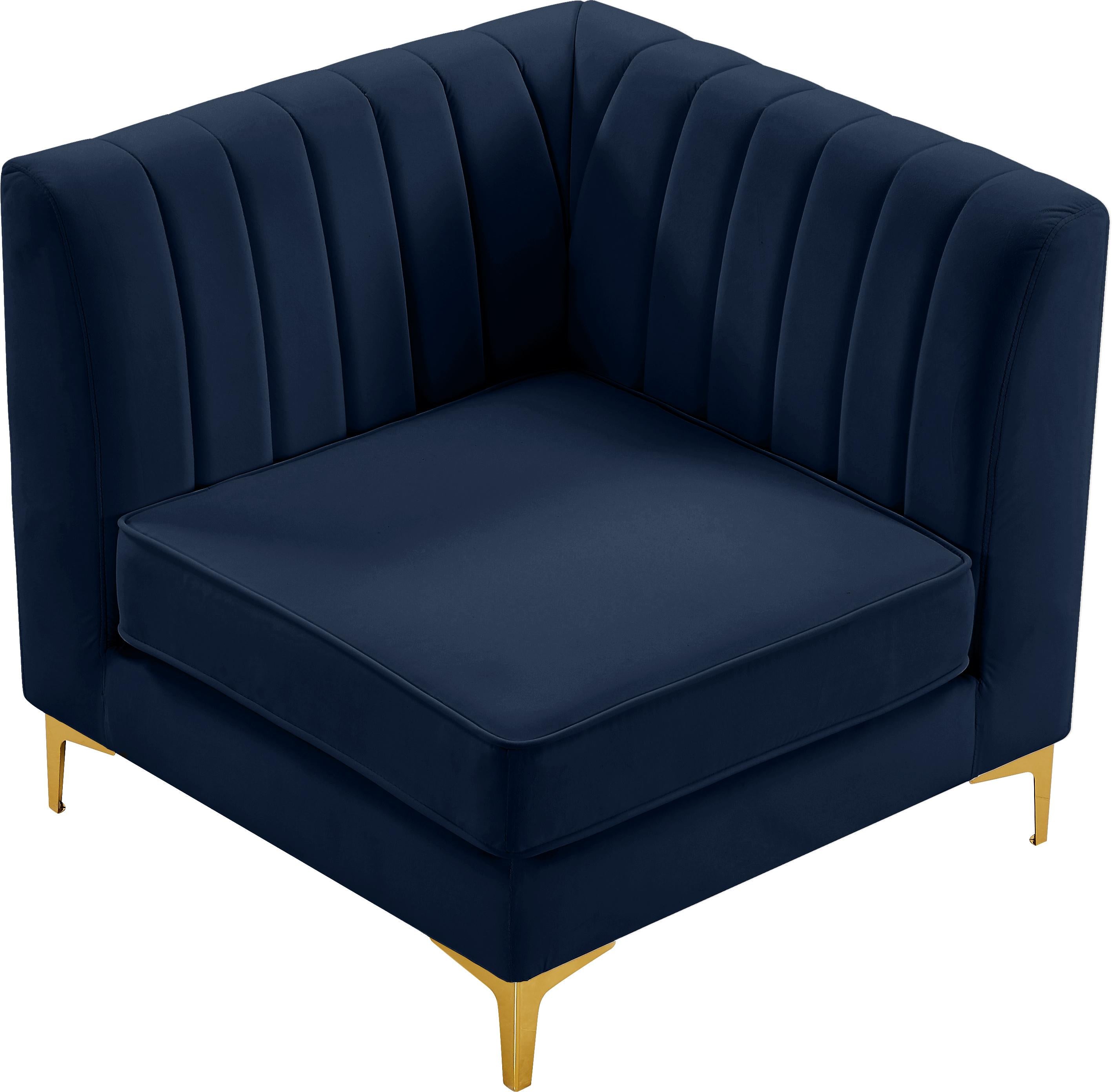 Alina Navy Velvet Corner Chair - Luxury Home Furniture (MI)