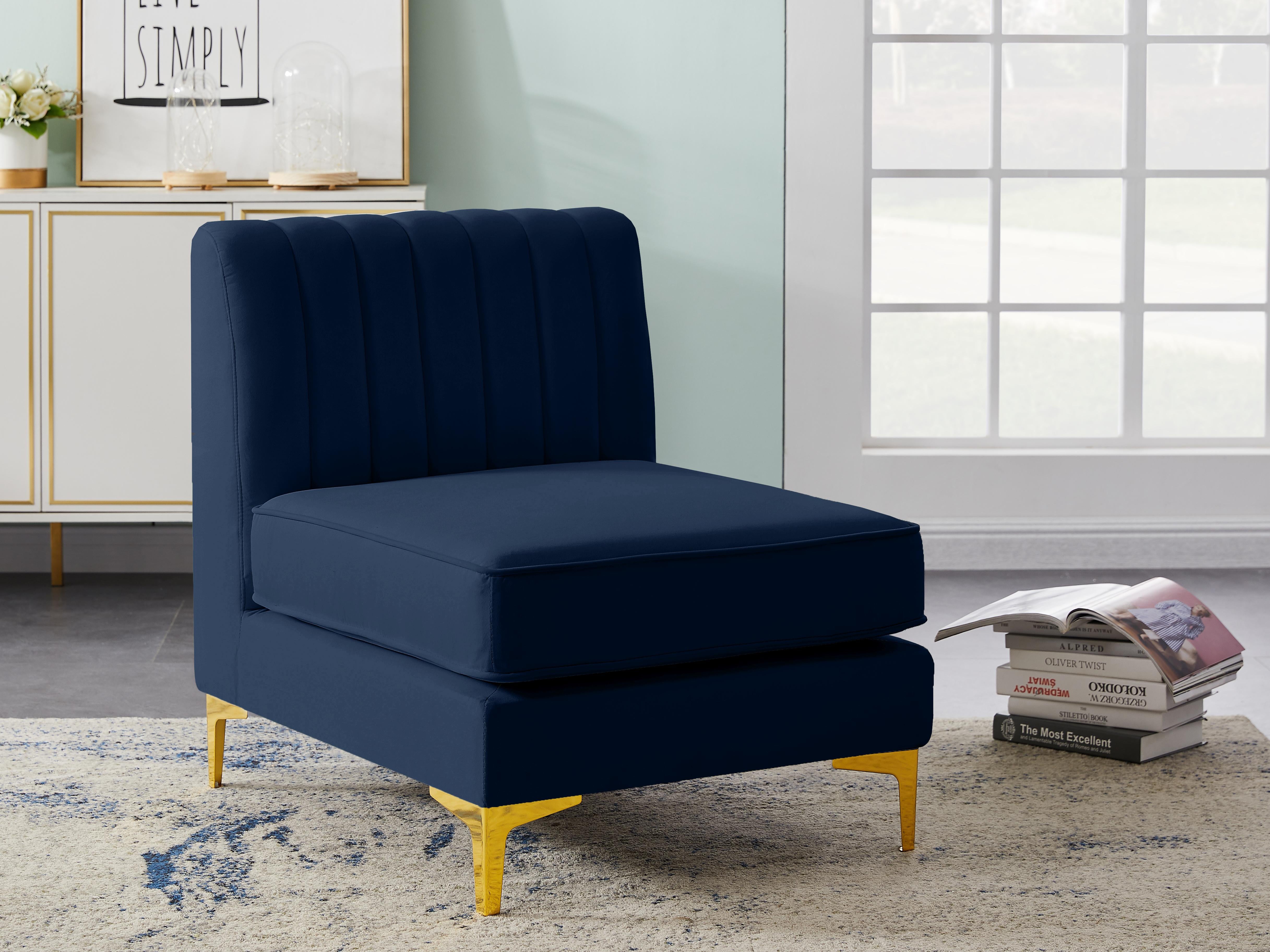 Alina Navy Velvet Armless Chair - Luxury Home Furniture (MI)