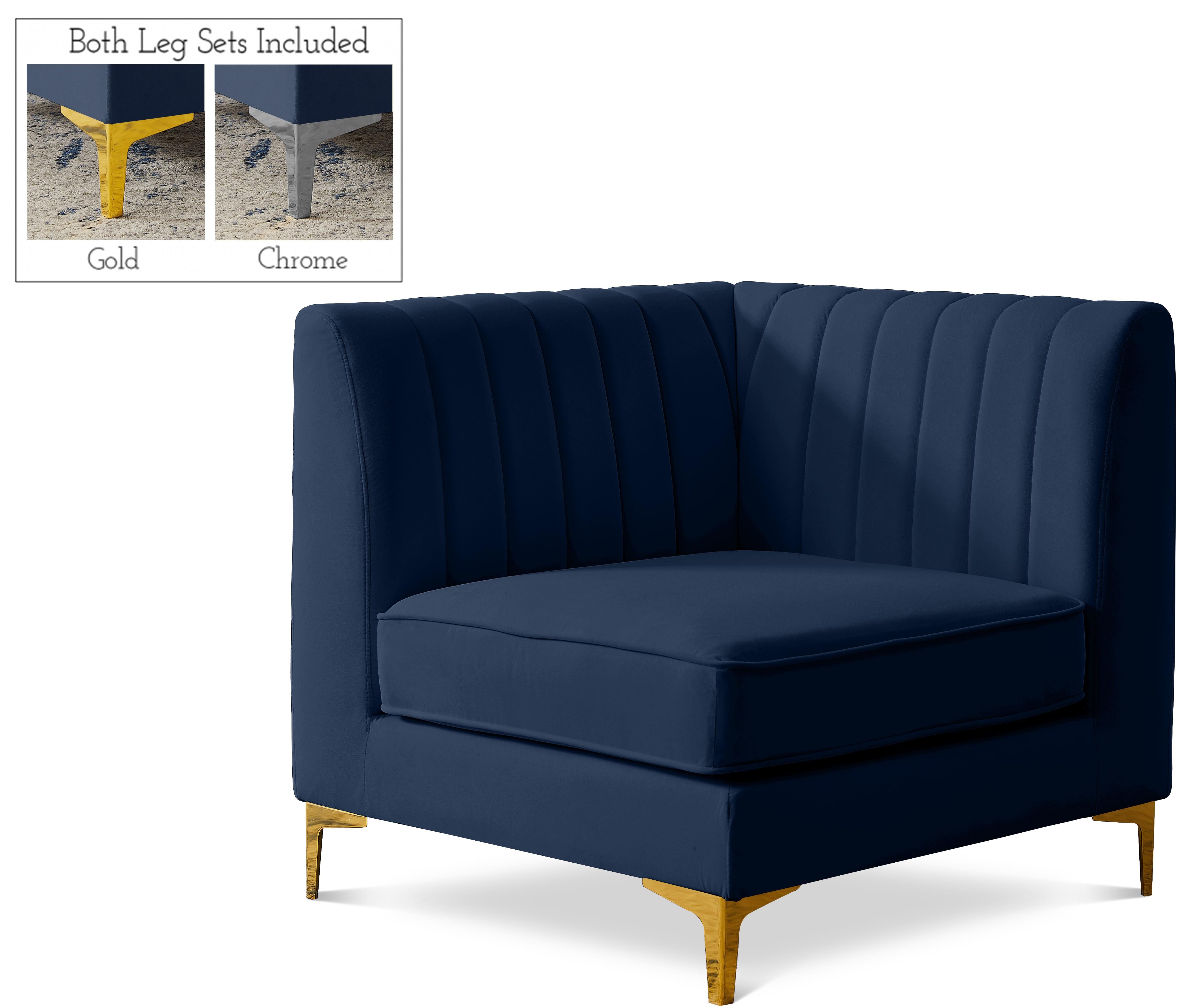 Alina Navy Velvet Corner Chair - Luxury Home Furniture (MI)