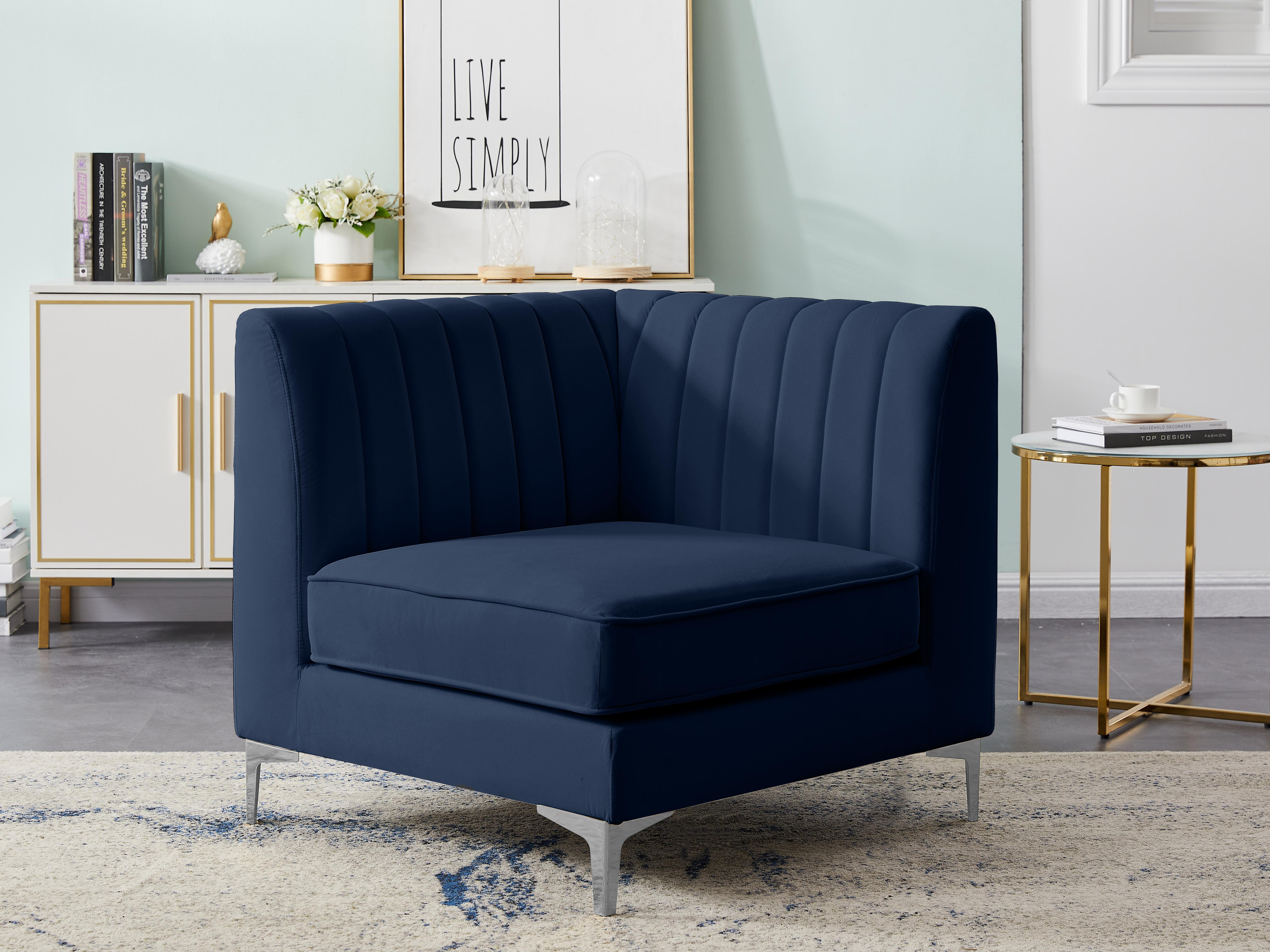 Alina Navy Velvet Corner Chair - Luxury Home Furniture (MI)