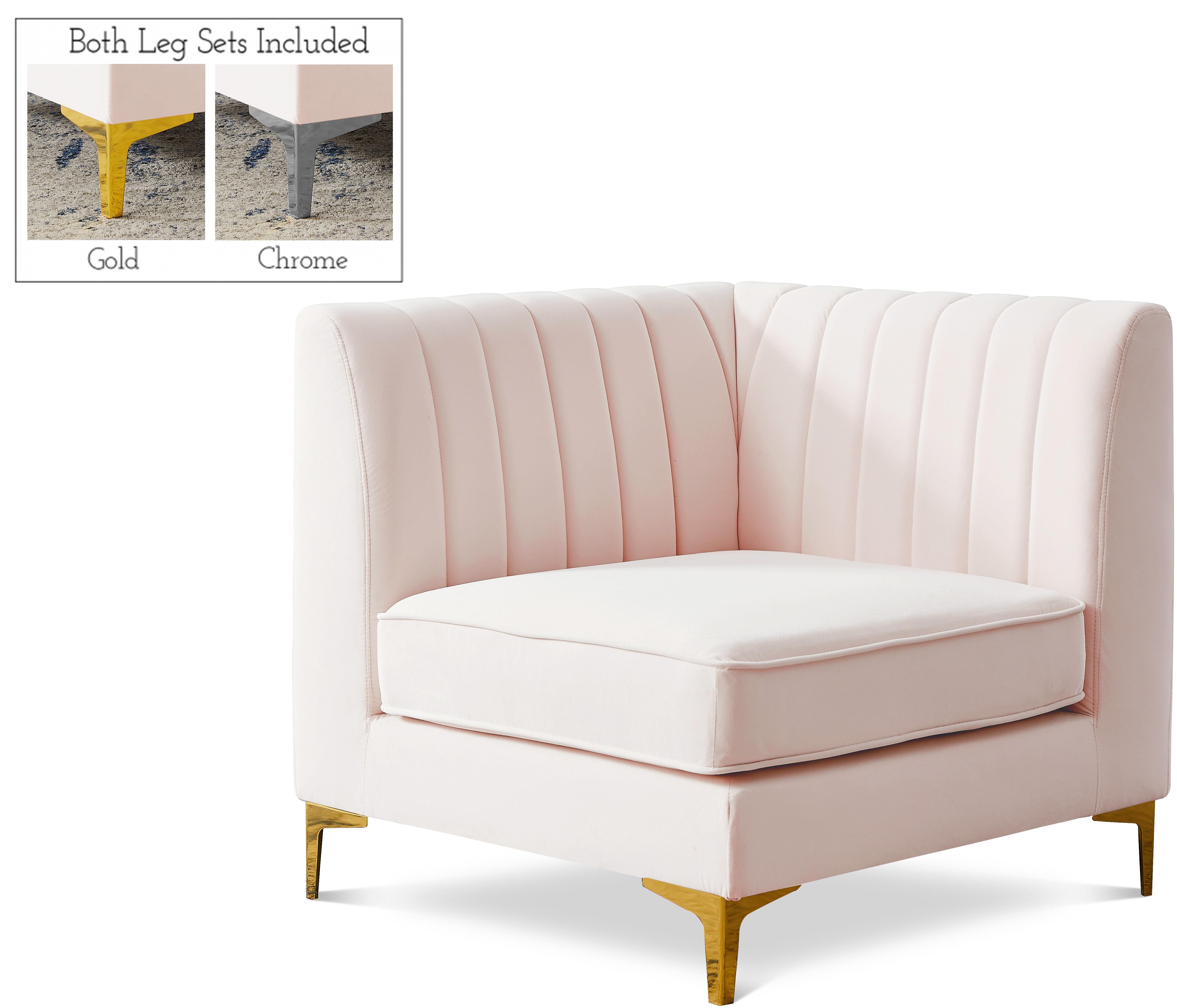 Alina Pink Velvet Corner Chair - Luxury Home Furniture (MI)