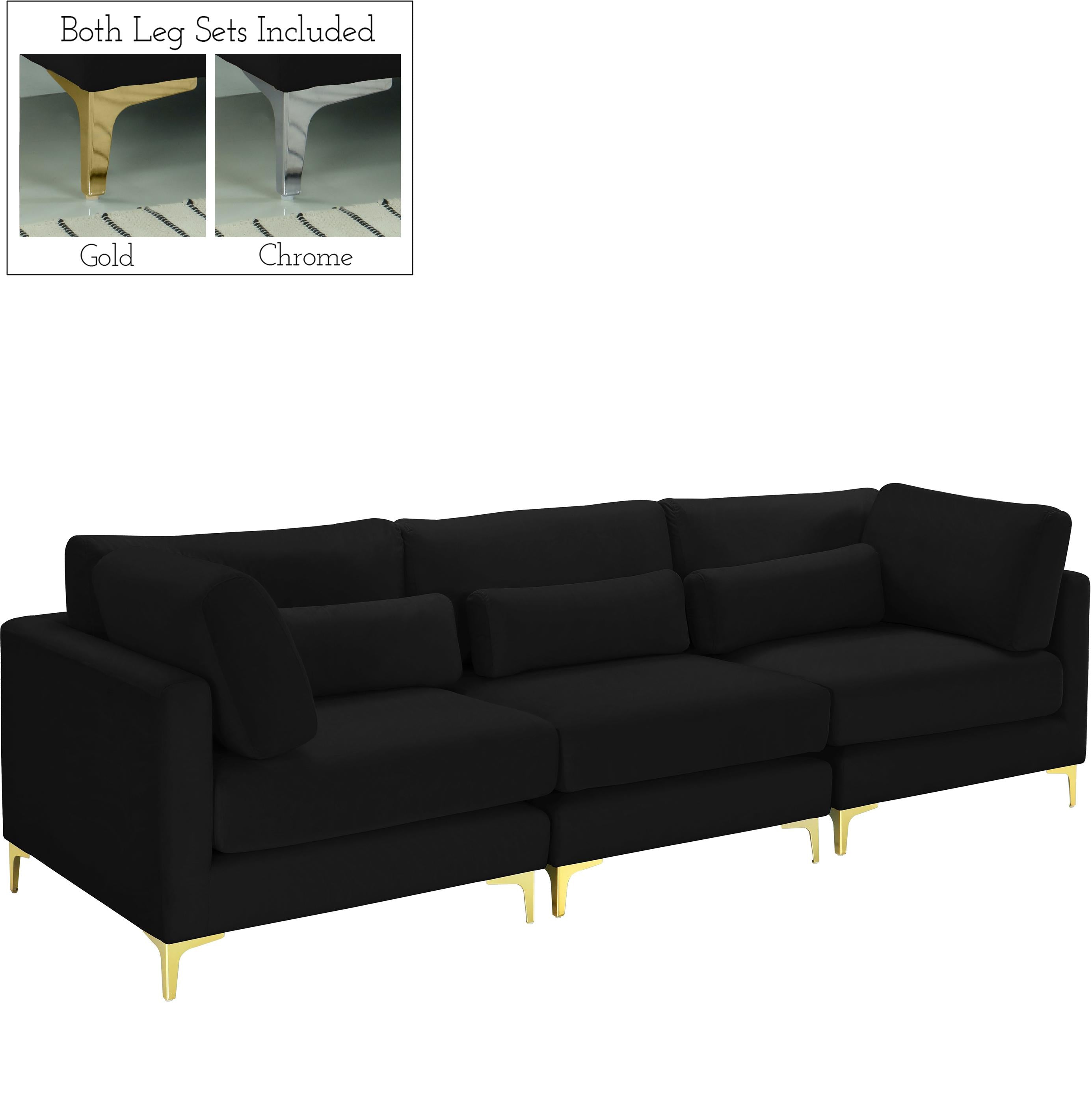Julia Black Velvet Modular Sofa (3 Boxes) - Luxury Home Furniture (MI)