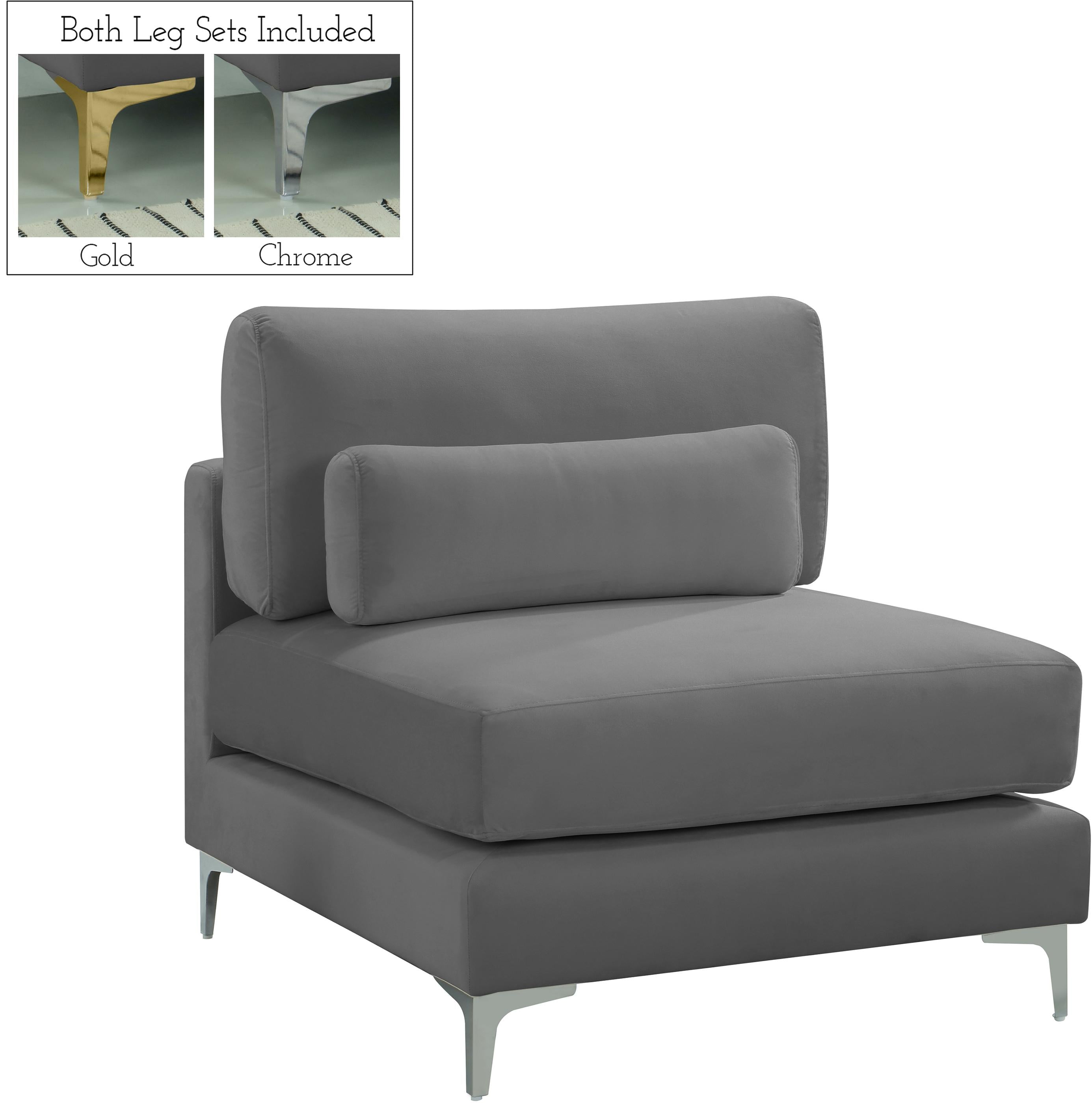 Julia Grey Velvet Modular Armless Chair - Luxury Home Furniture (MI)