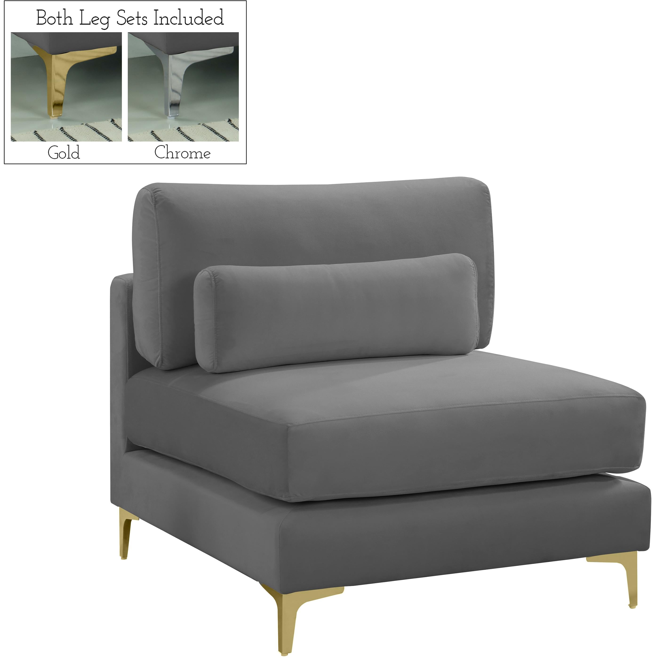 Julia Grey Velvet Modular Armless Chair - Luxury Home Furniture (MI)