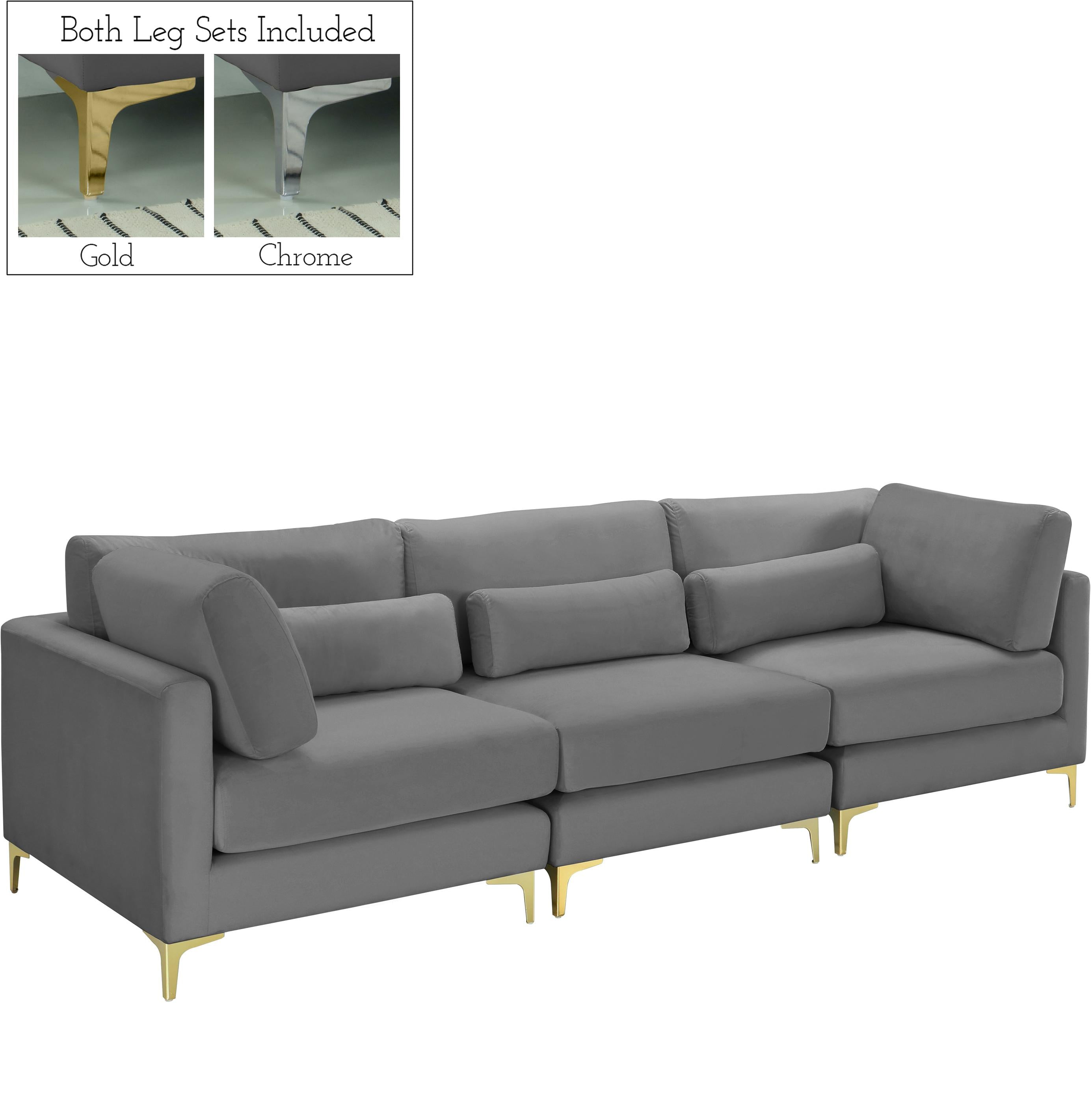 Julia Grey Velvet Modular Sofa (3 Boxes) - Luxury Home Furniture (MI)