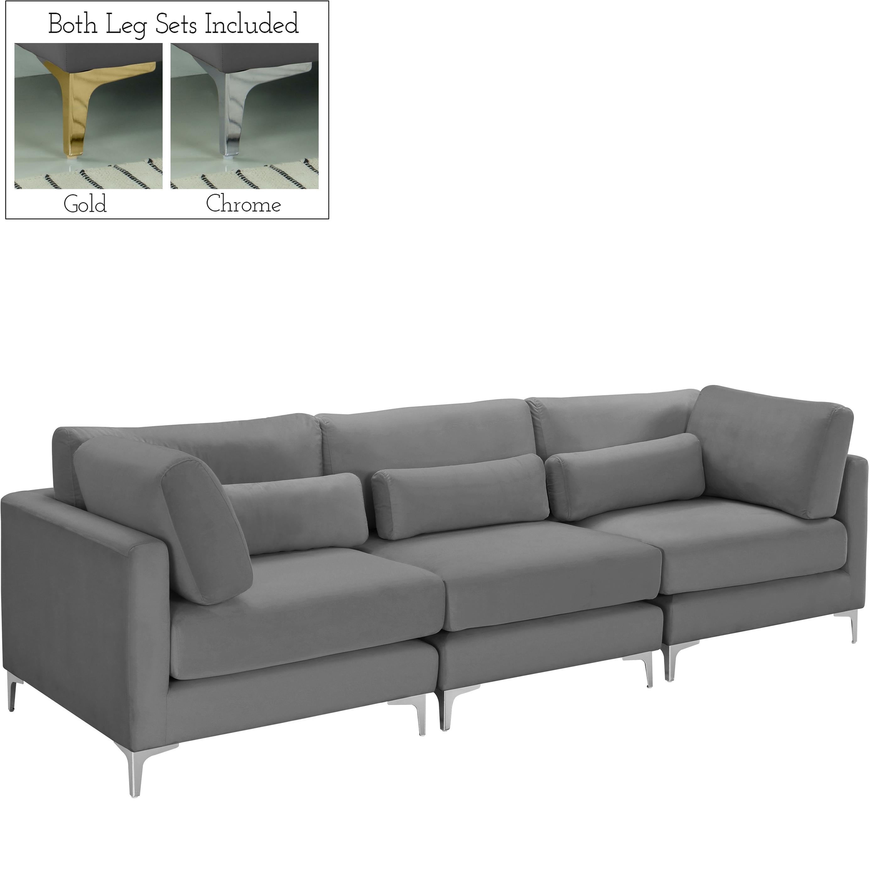 Julia Grey Velvet Modular Sofa (3 Boxes) - Luxury Home Furniture (MI)
