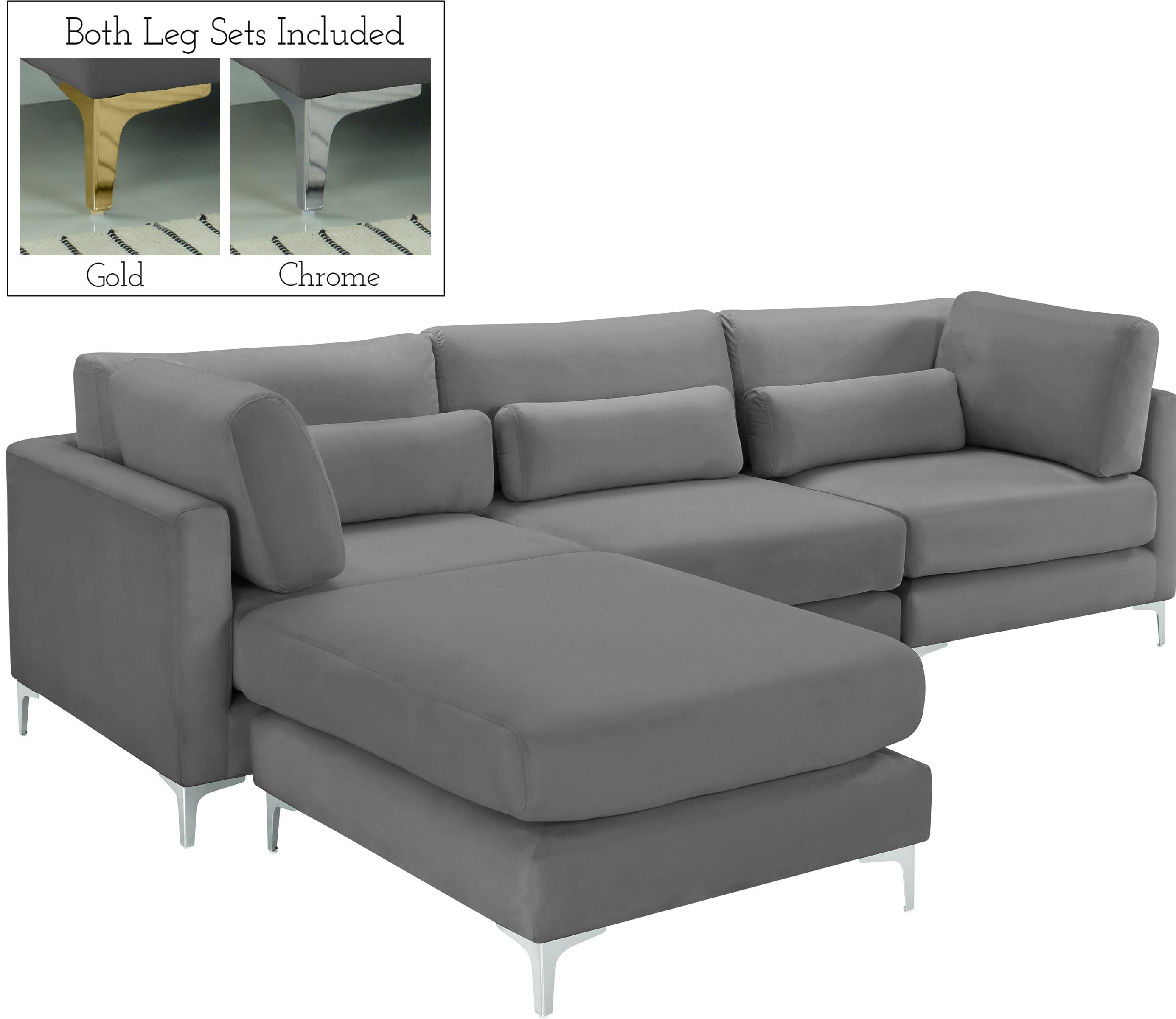 Julia Grey Velvet Modular Sectional (4 Boxes) - Luxury Home Furniture (MI)