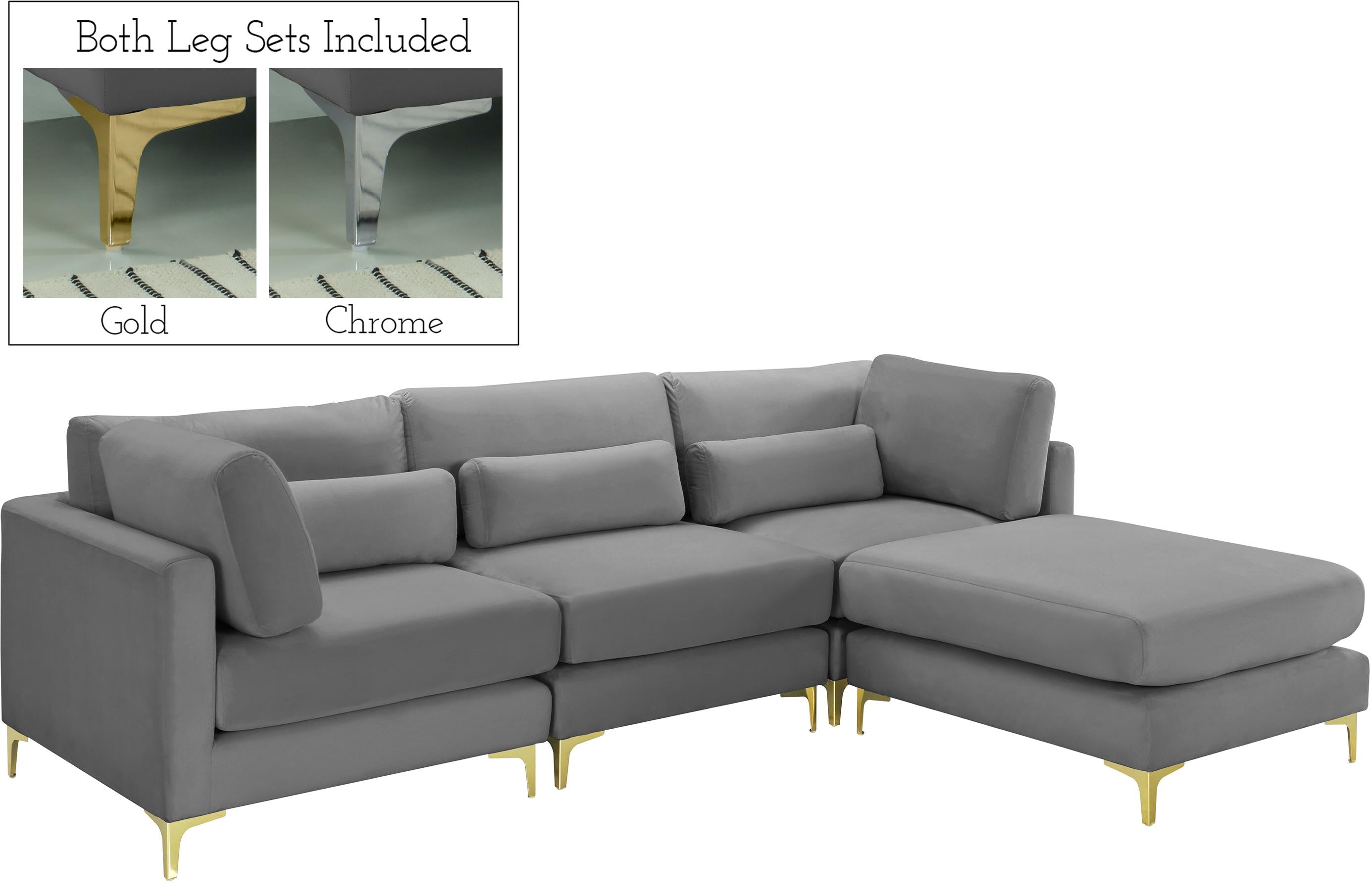 Julia Grey Velvet Modular Sectional (4 Boxes) - Luxury Home Furniture (MI)