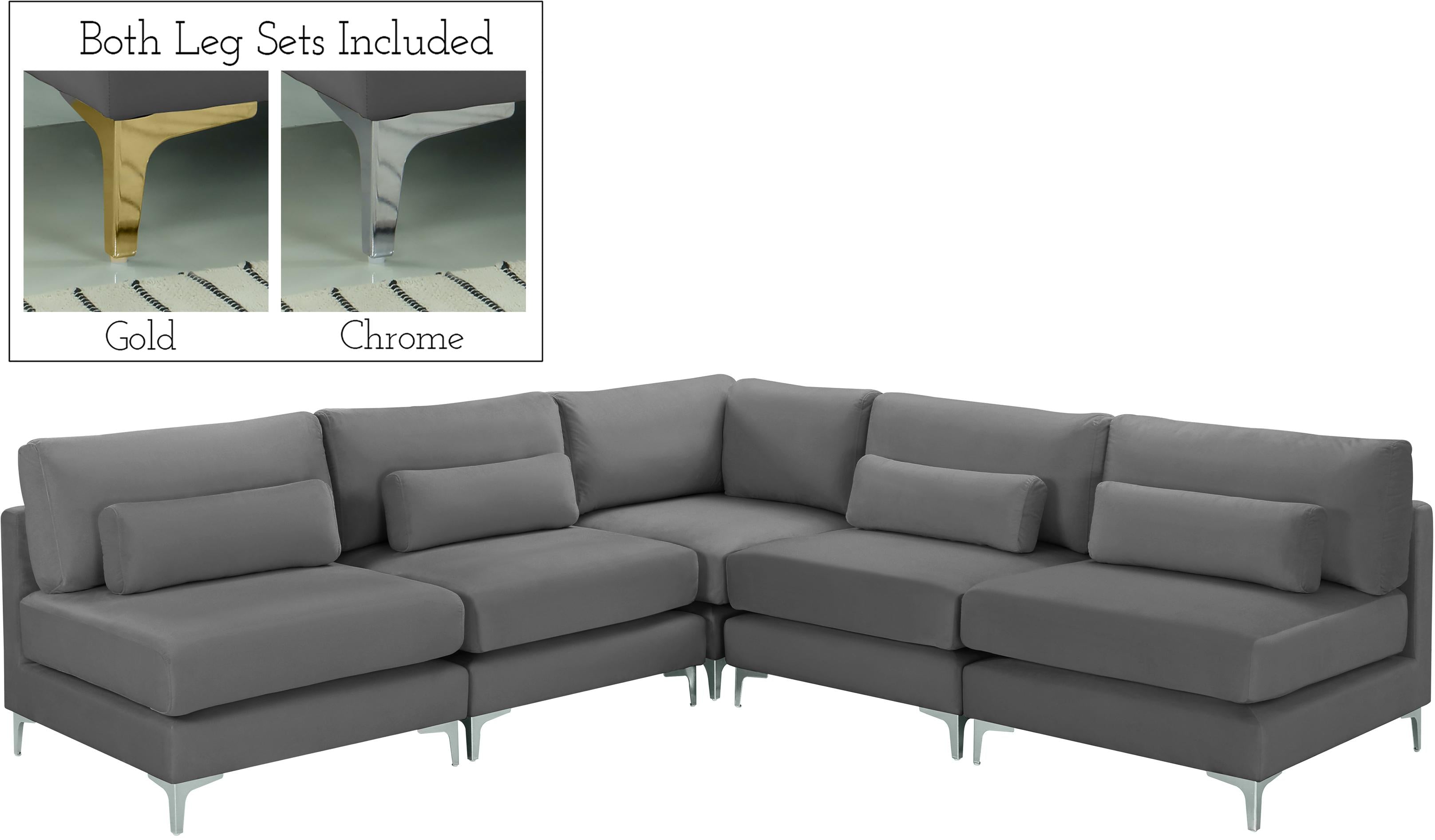 Julia Grey Velvet Modular Sectional (5 Boxes) - Luxury Home Furniture (MI)