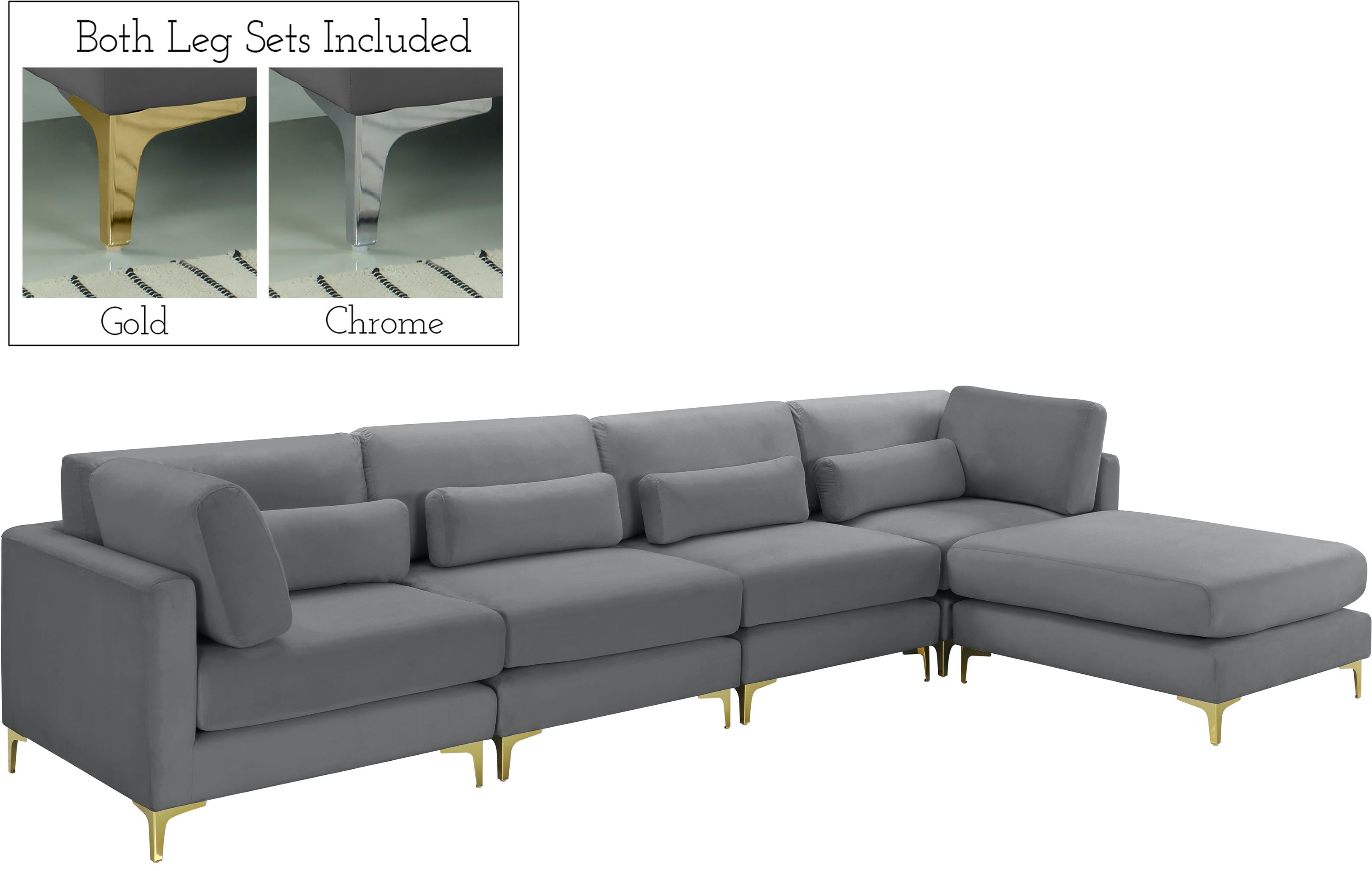 Julia Grey Velvet Modular Sectional (5 Boxes) - Luxury Home Furniture (MI)