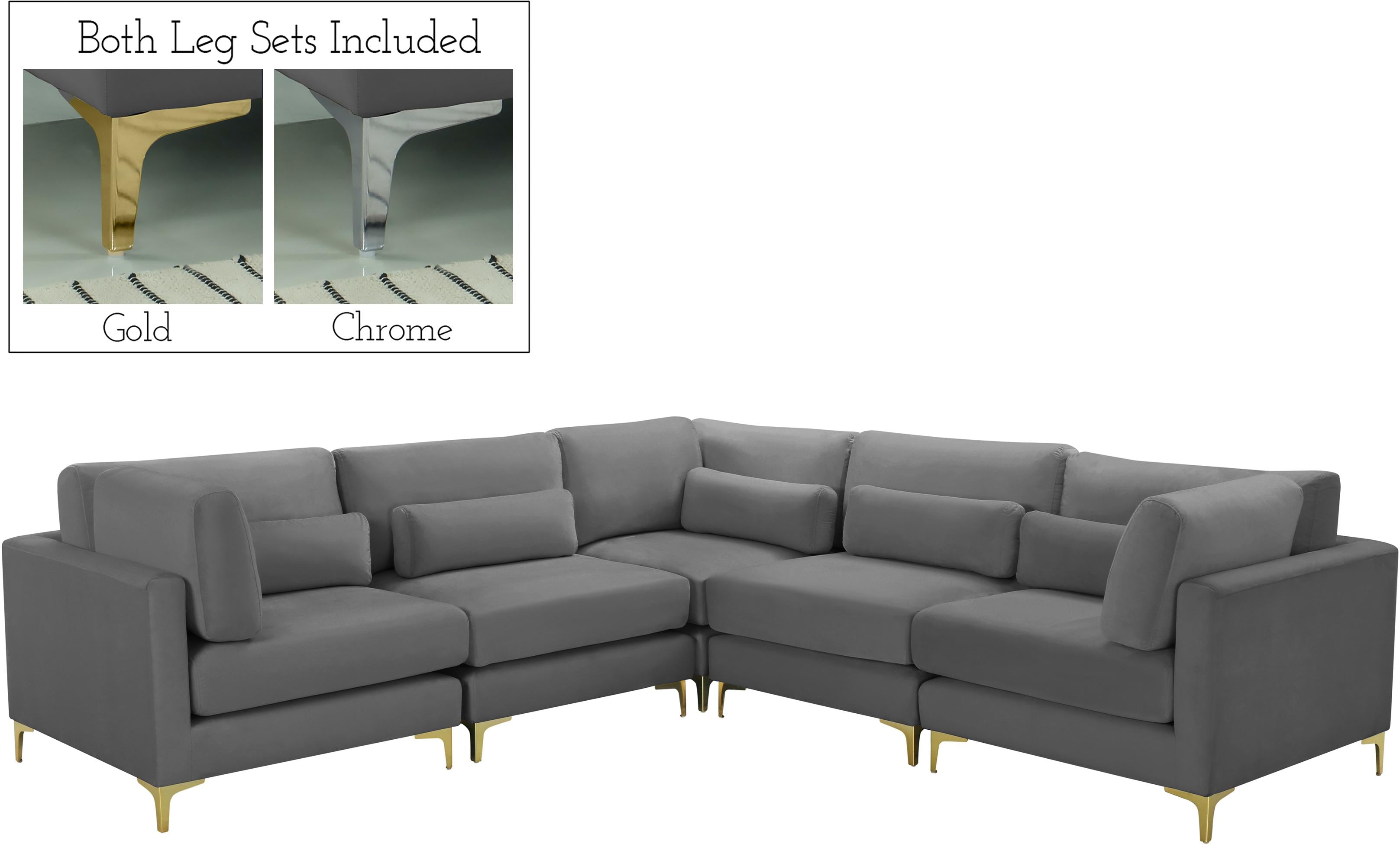 Julia Grey Velvet Modular Sectional (5 Boxes) - Luxury Home Furniture (MI)