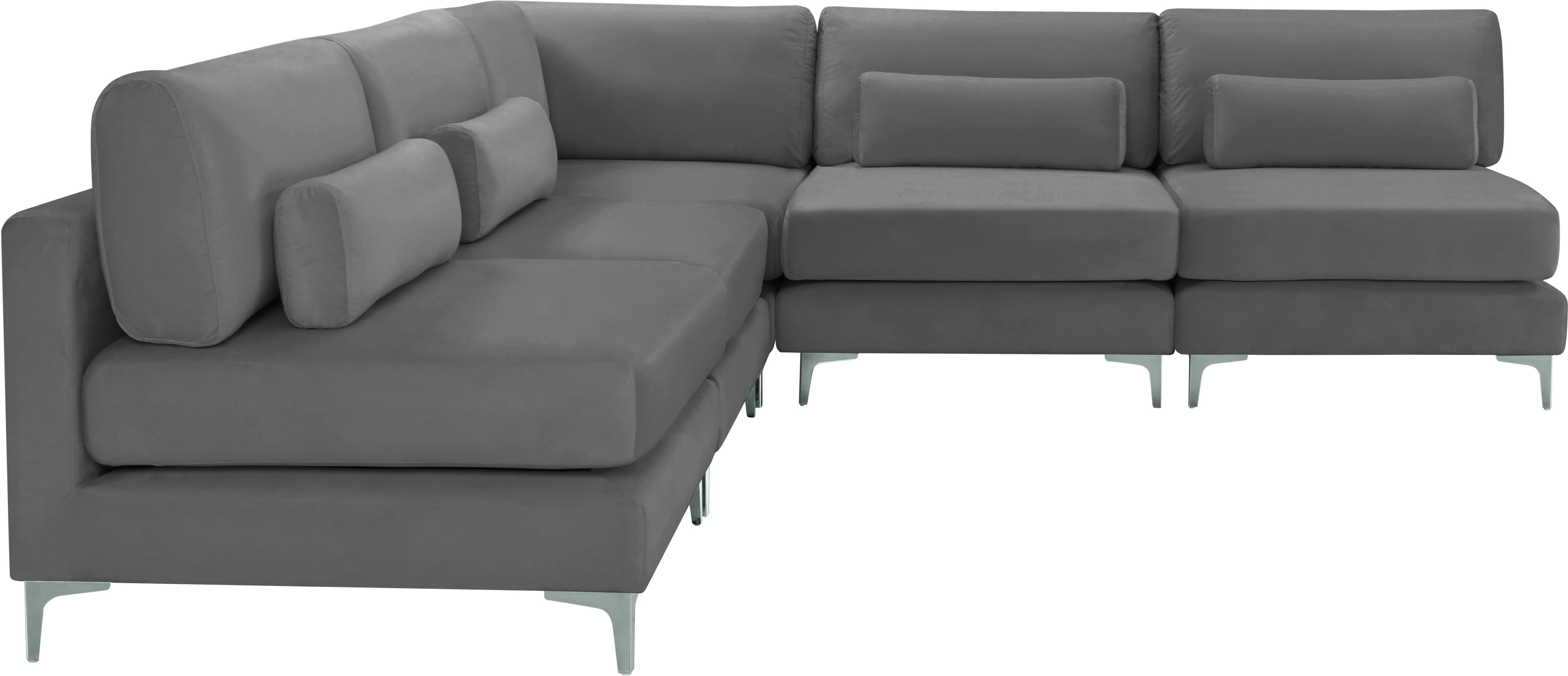 Julia Grey Velvet Modular Sectional (5 Boxes) - Luxury Home Furniture (MI)