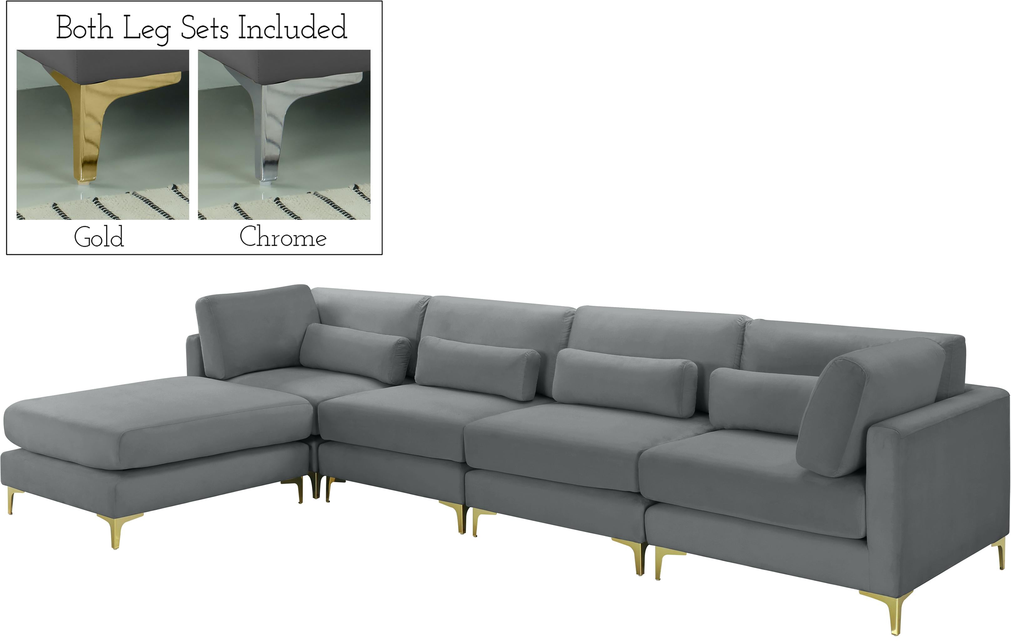 Julia Grey Velvet Modular Sectional (5 Boxes) - Luxury Home Furniture (MI)