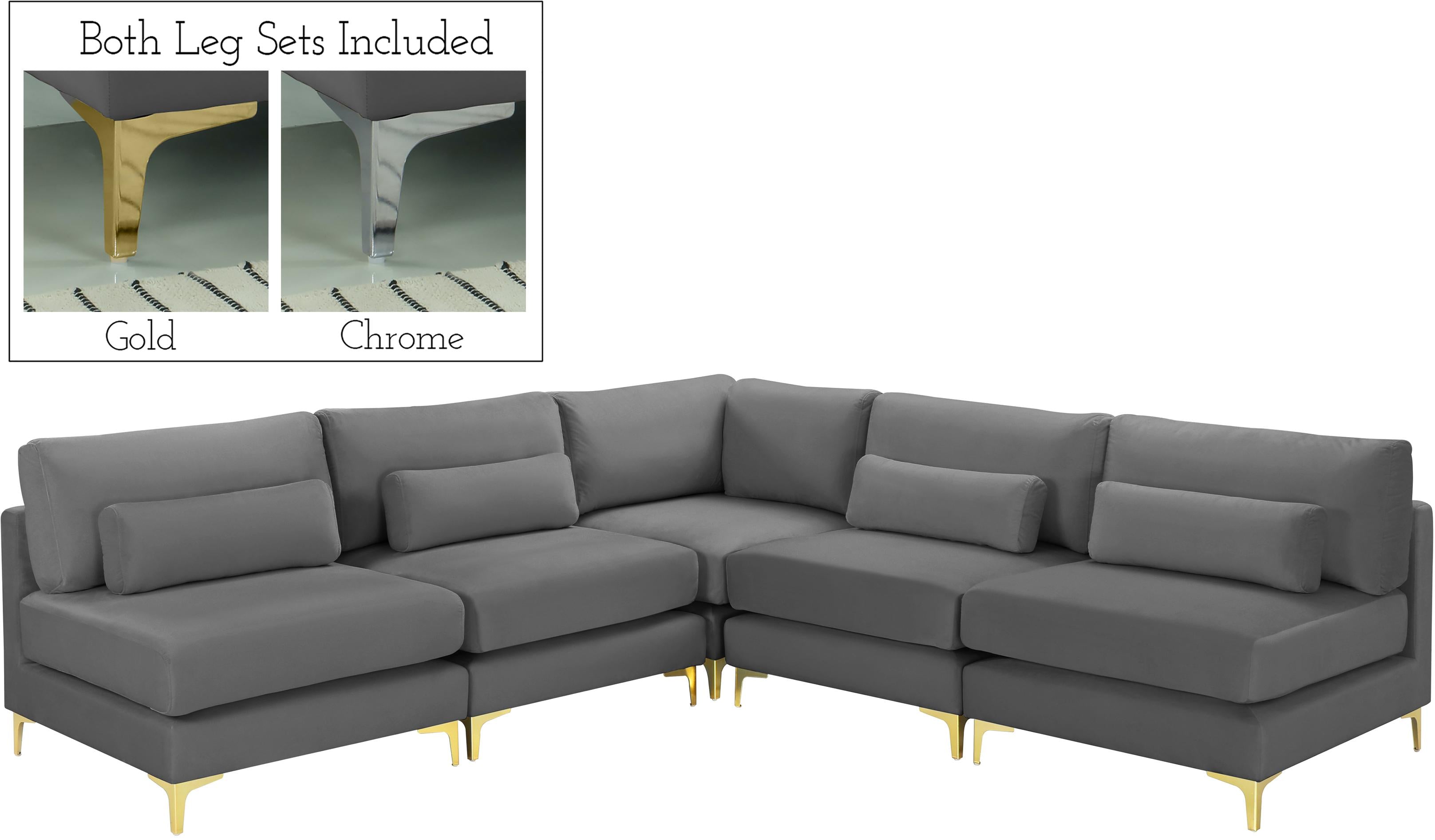 Julia Grey Velvet Modular Sectional (5 Boxes) - Luxury Home Furniture (MI)