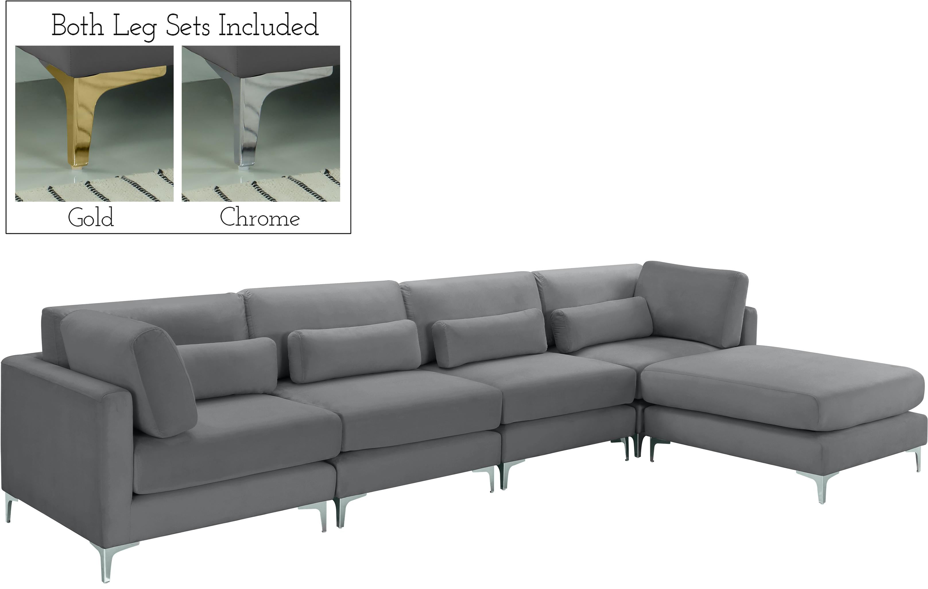 Julia Grey Velvet Modular Sectional (5 Boxes) - Luxury Home Furniture (MI)