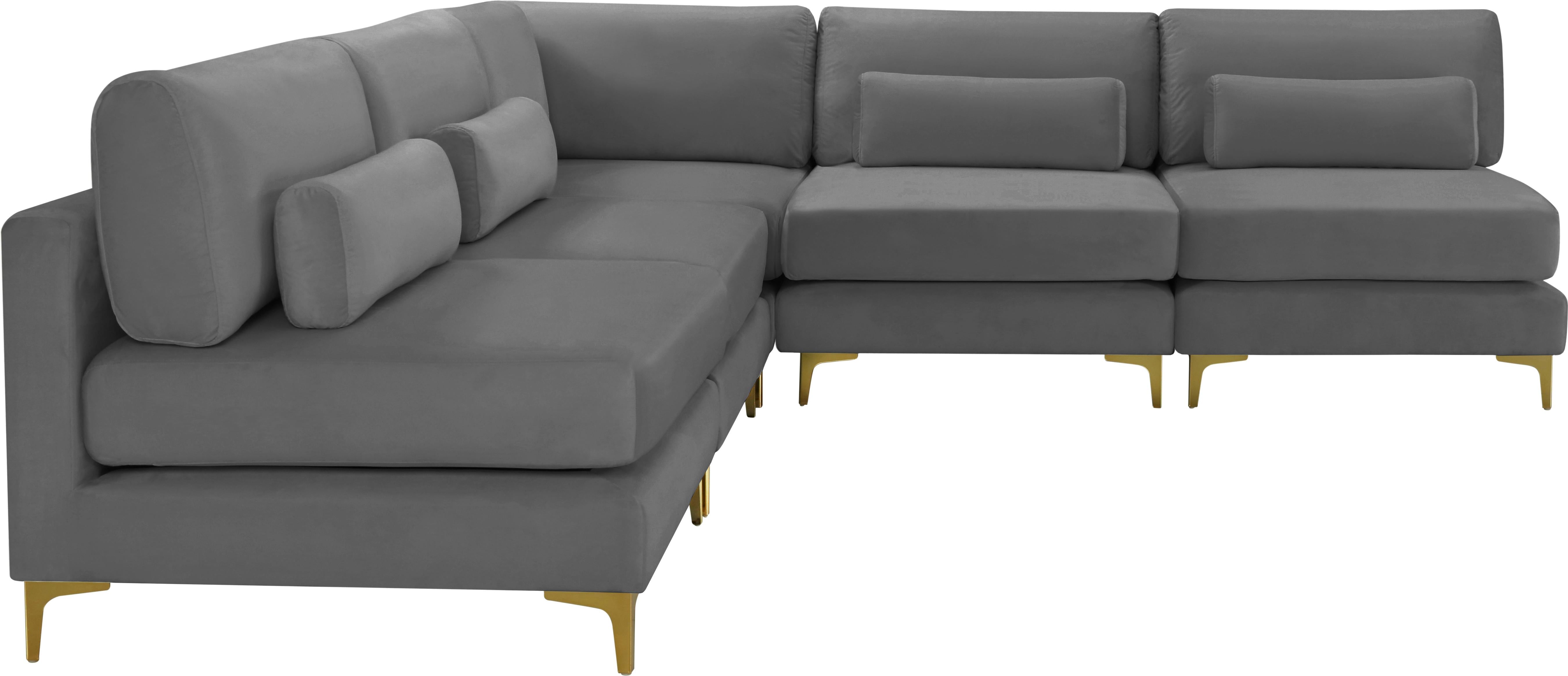 Julia Grey Velvet Modular Sectional (5 Boxes) - Luxury Home Furniture (MI)
