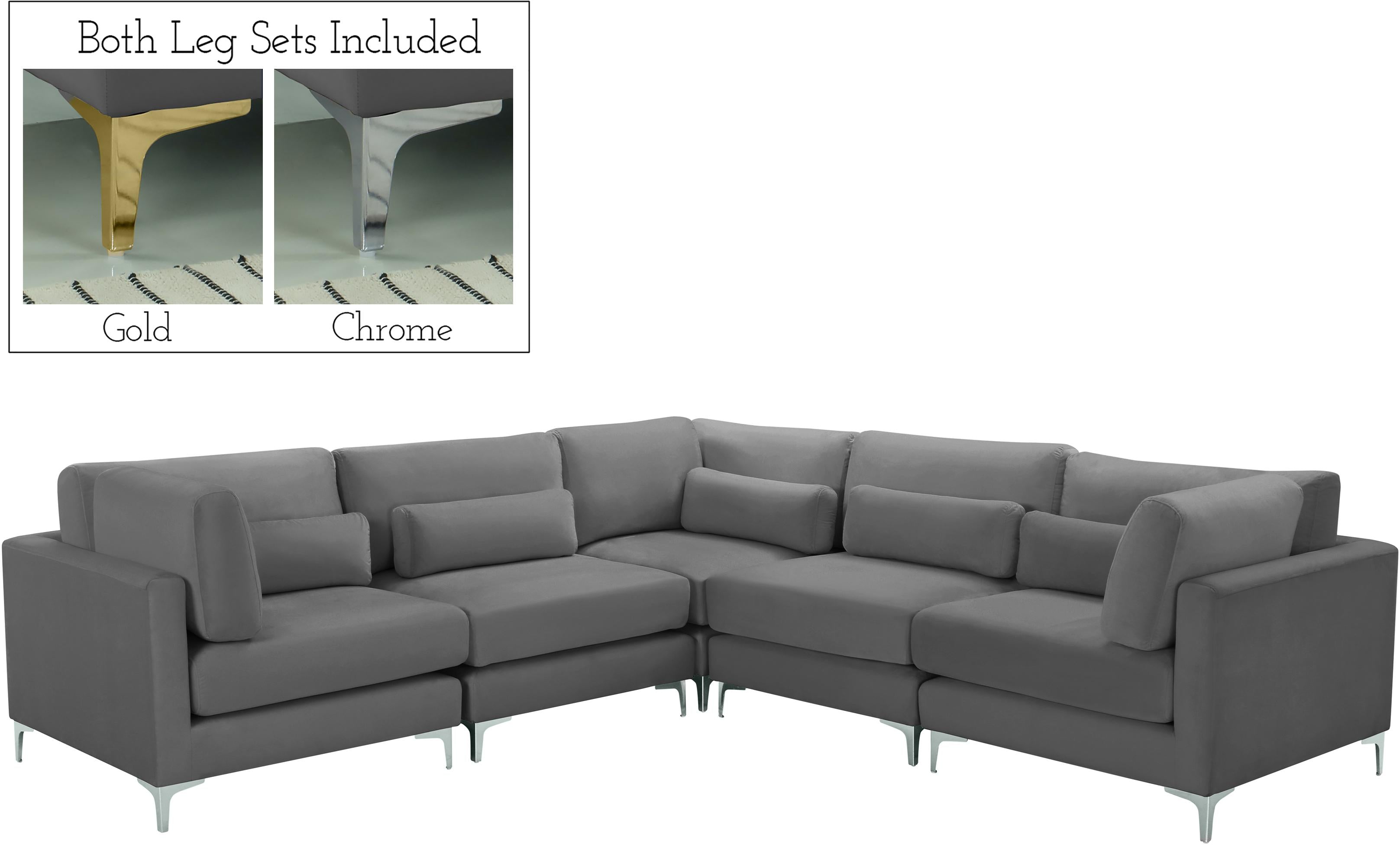 Julia Grey Velvet Modular Sectional (5 Boxes) - Luxury Home Furniture (MI)