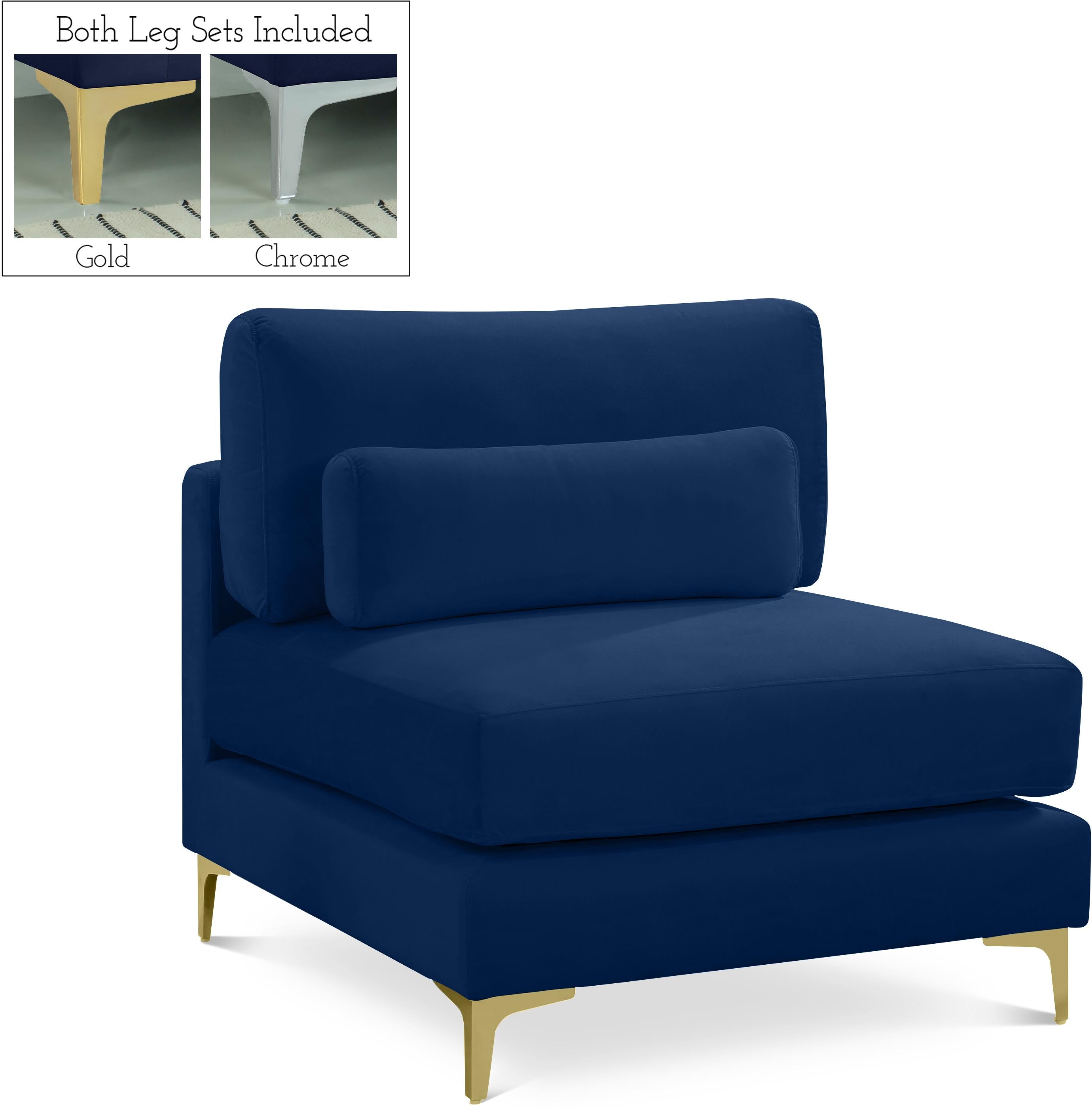 Julia Navy Velvet Modular Armless Chair - Luxury Home Furniture (MI)