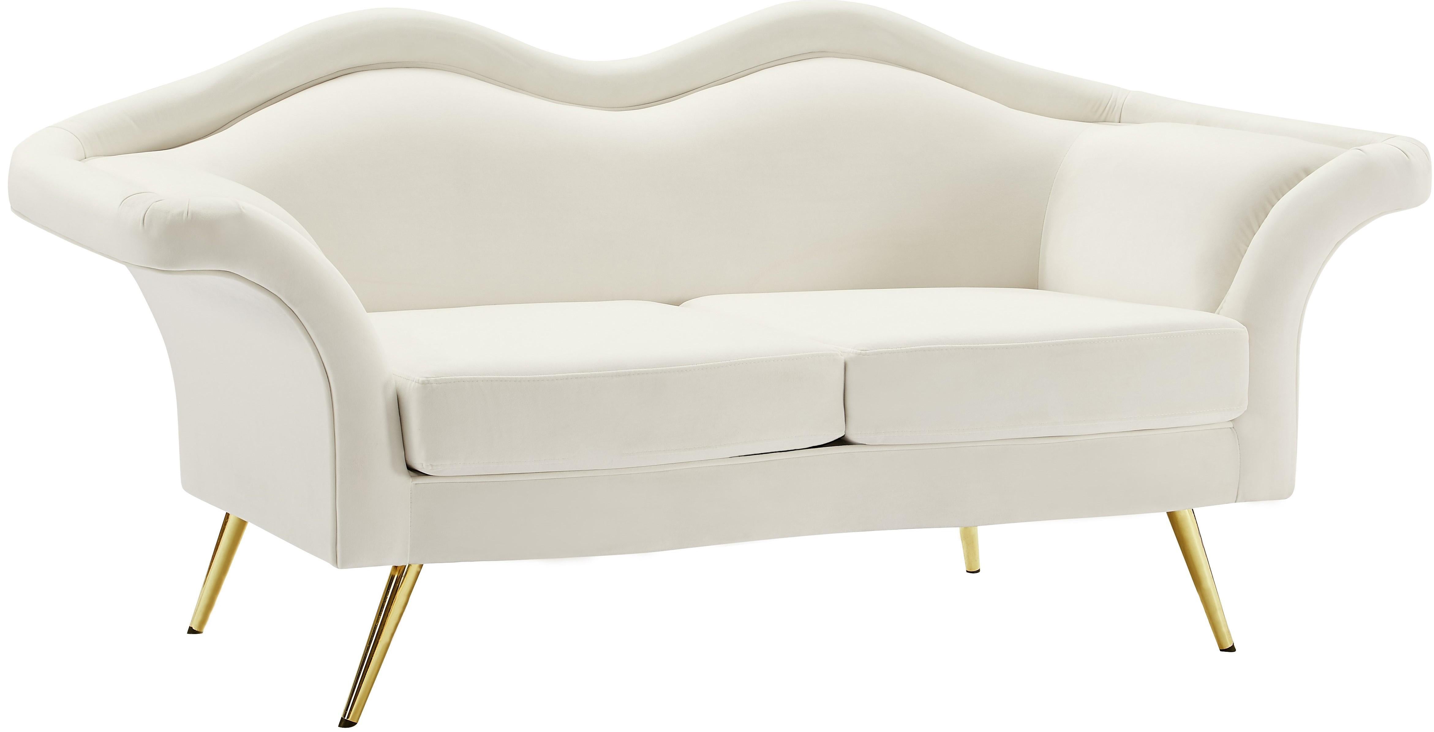 Lips Cream Velvet Loveseat - Luxury Home Furniture (MI)