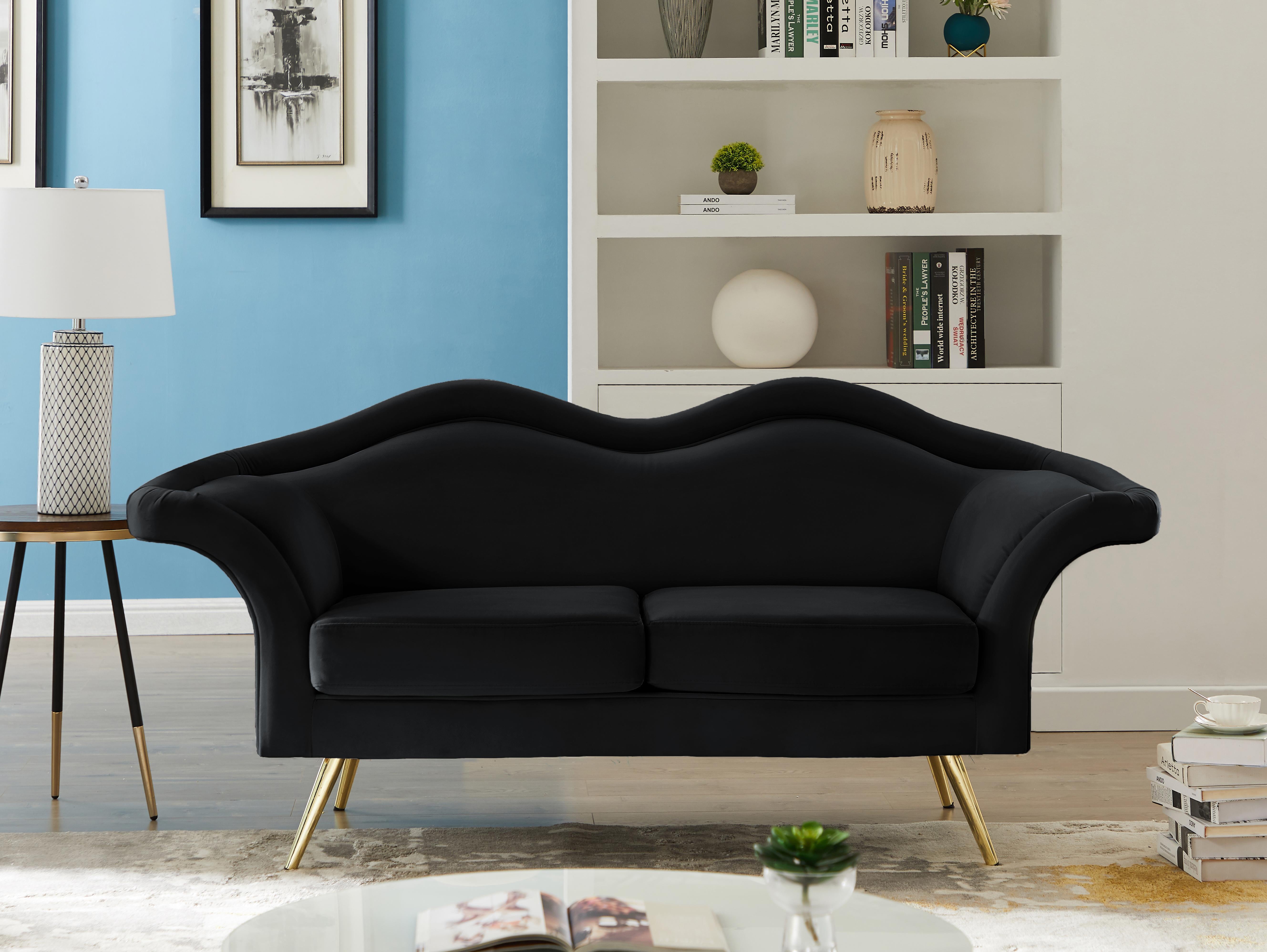 Lips Black Velvet Loveseat - Luxury Home Furniture (MI)