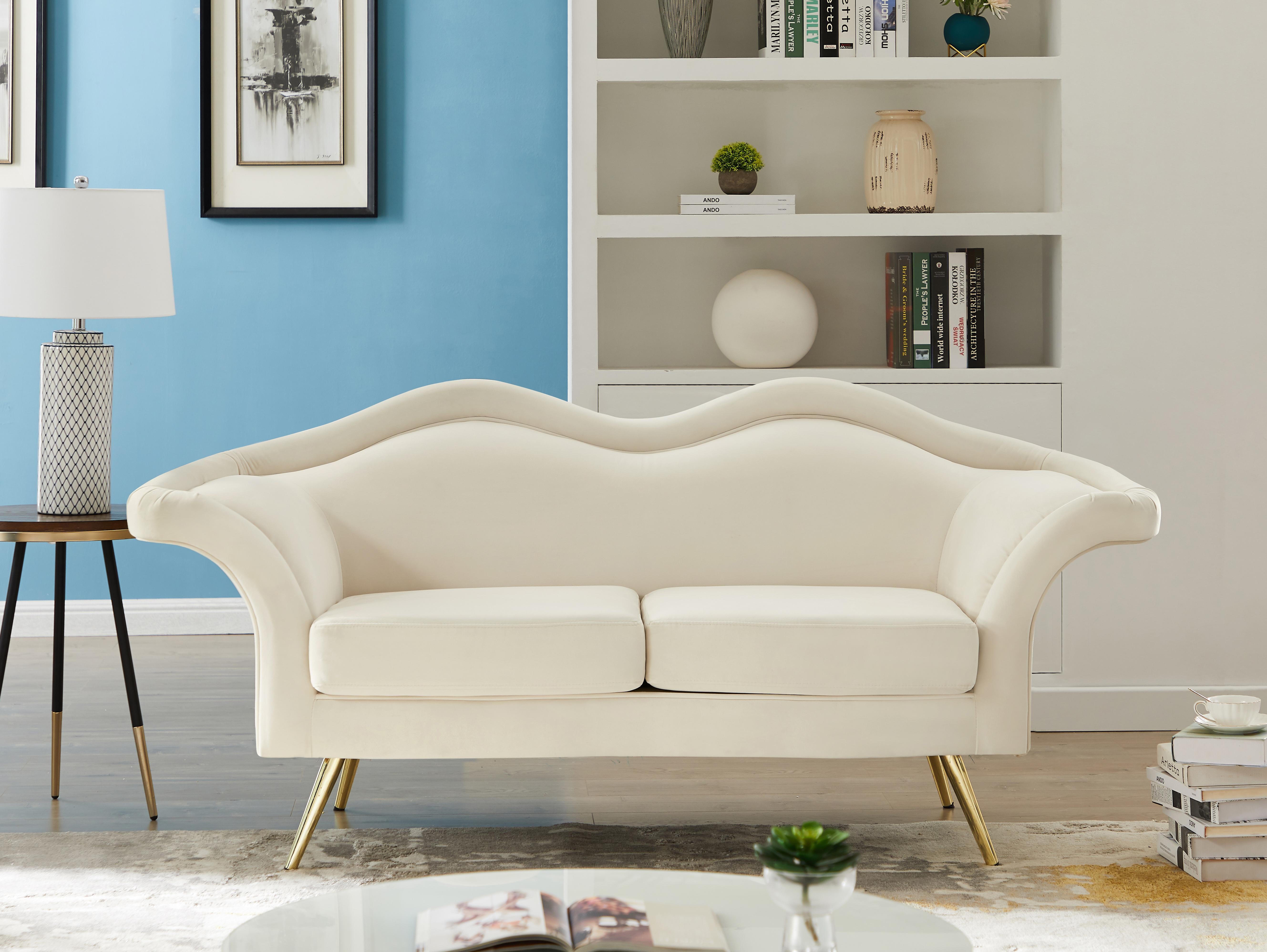 Lips Cream Velvet Loveseat - Luxury Home Furniture (MI)