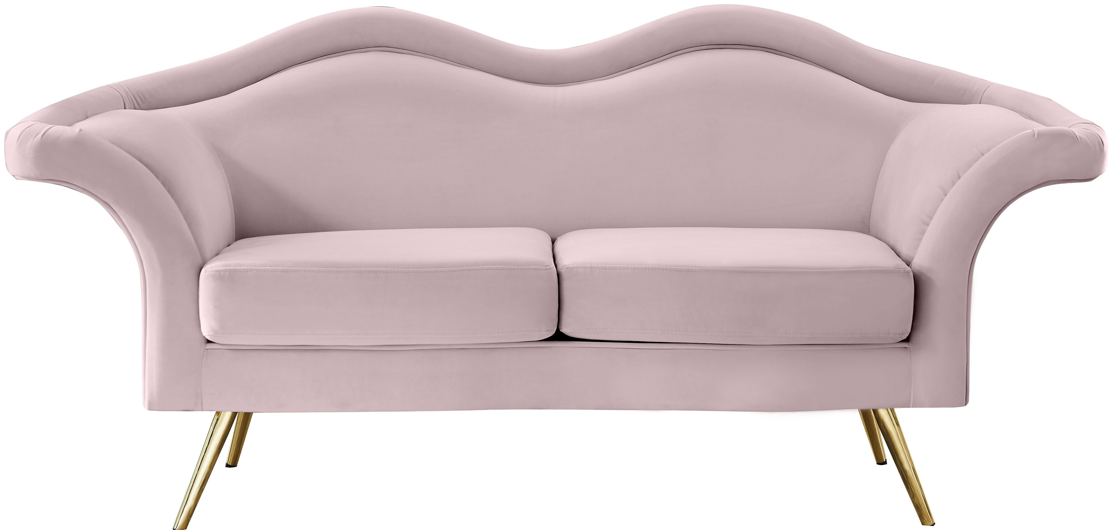 Lips Pink Velvet Loveseat - Luxury Home Furniture (MI)