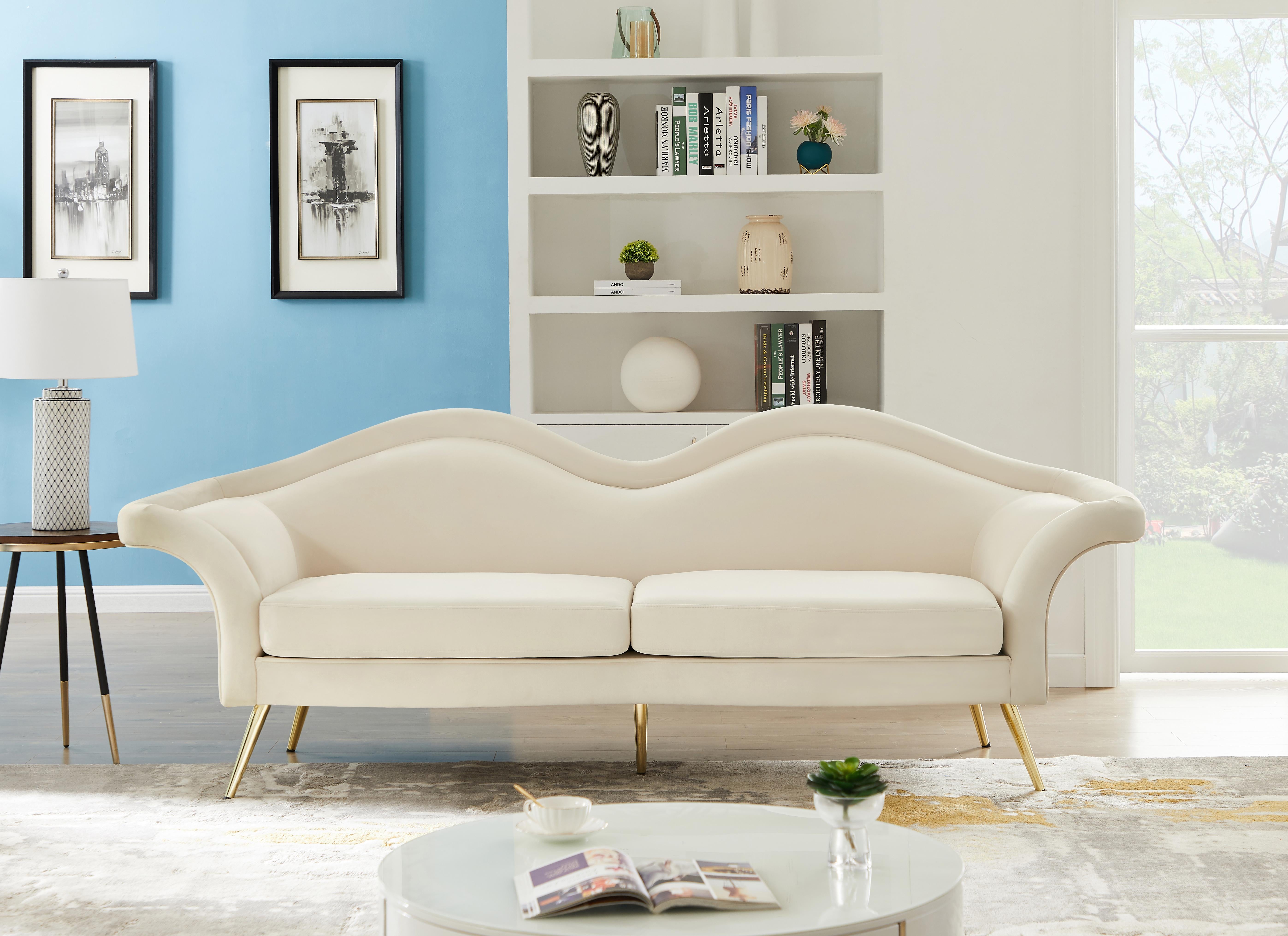 Lips Cream Velvet Sofa - Luxury Home Furniture (MI)