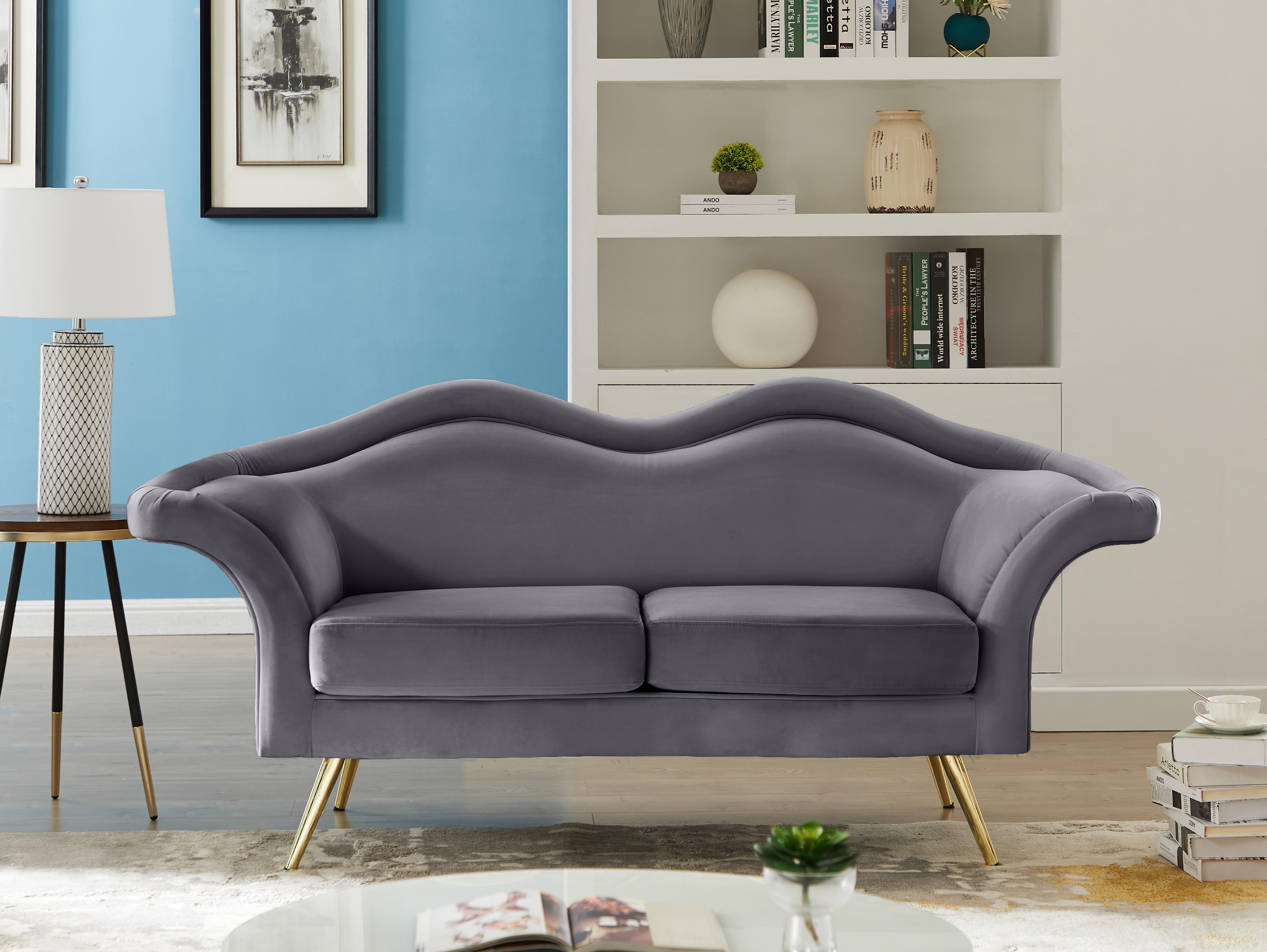 Lips Grey Velvet Loveseat - Luxury Home Furniture (MI)