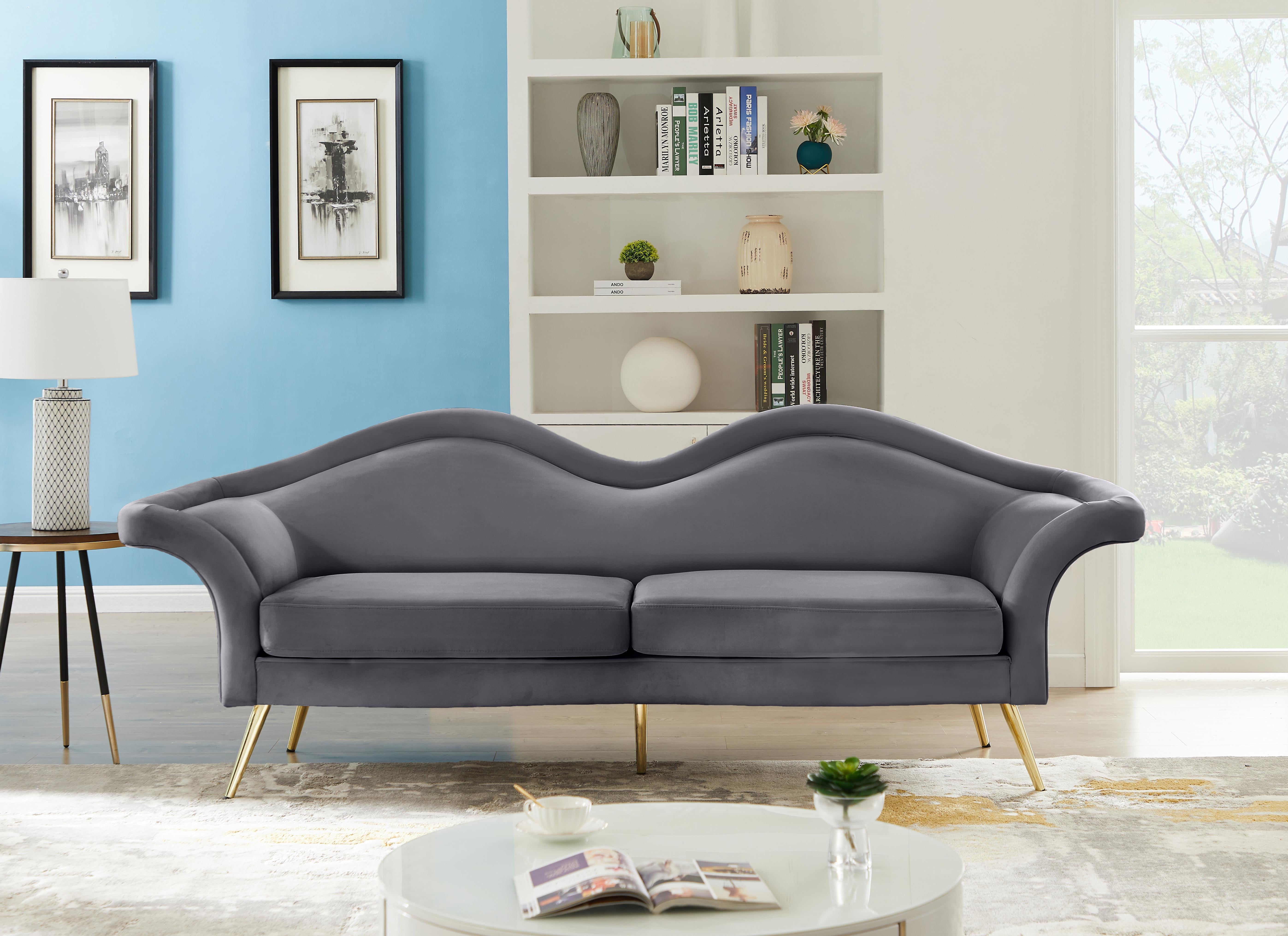 Lips Grey Velvet Sofa - Luxury Home Furniture (MI)
