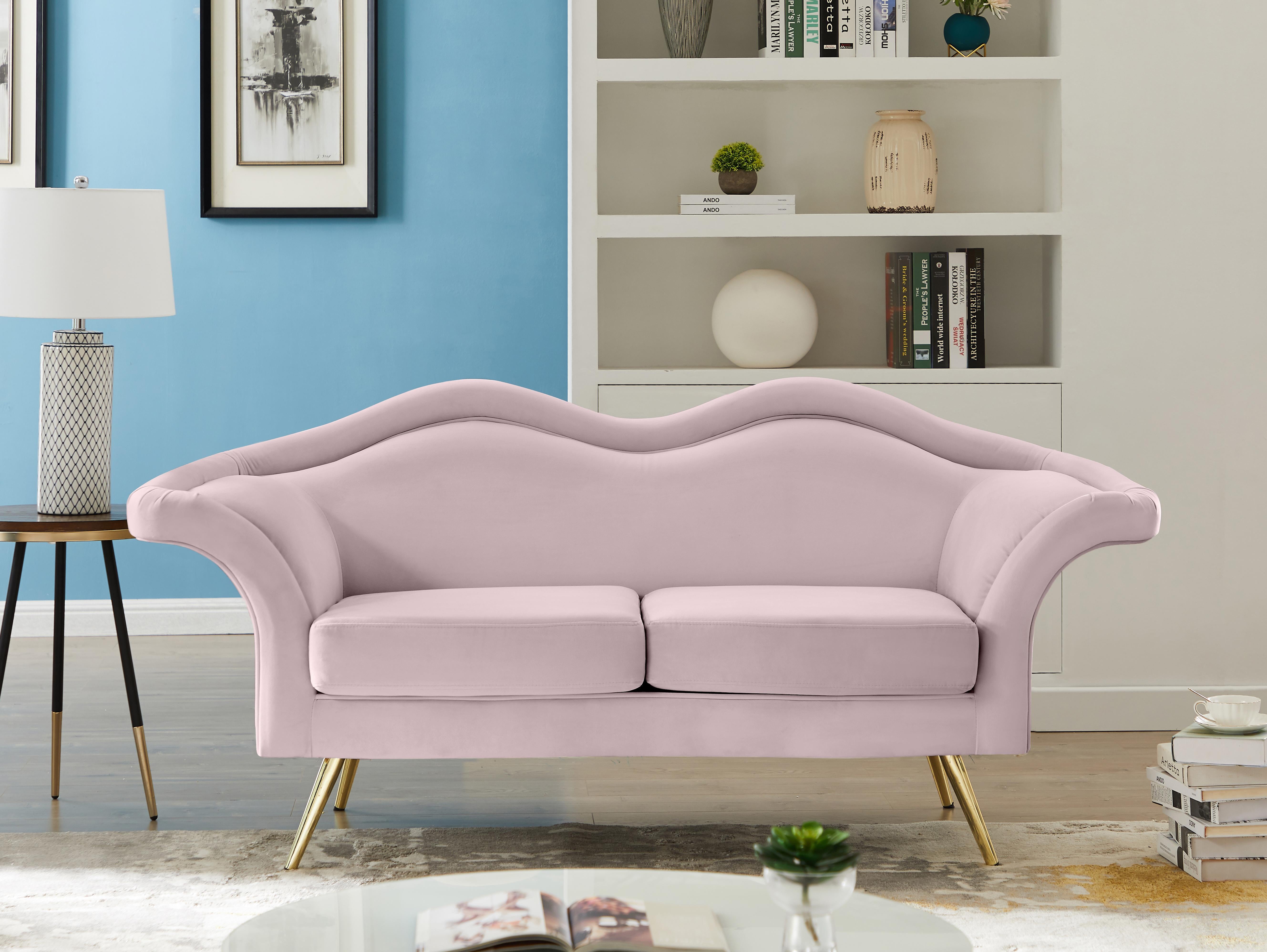 Lips Pink Velvet Loveseat - Luxury Home Furniture (MI)
