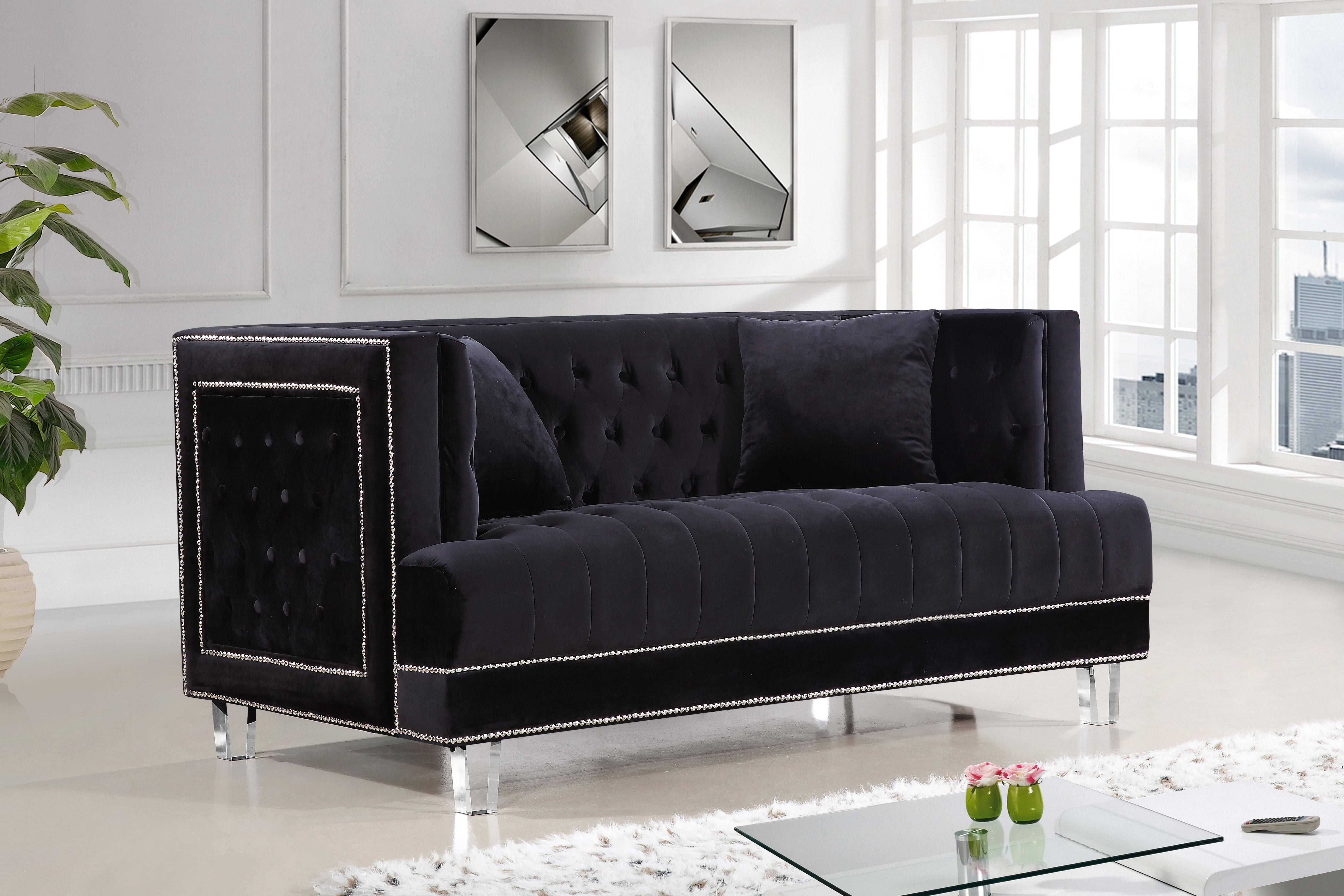 Lucas Black Velvet Loveseat - Luxury Home Furniture (MI)