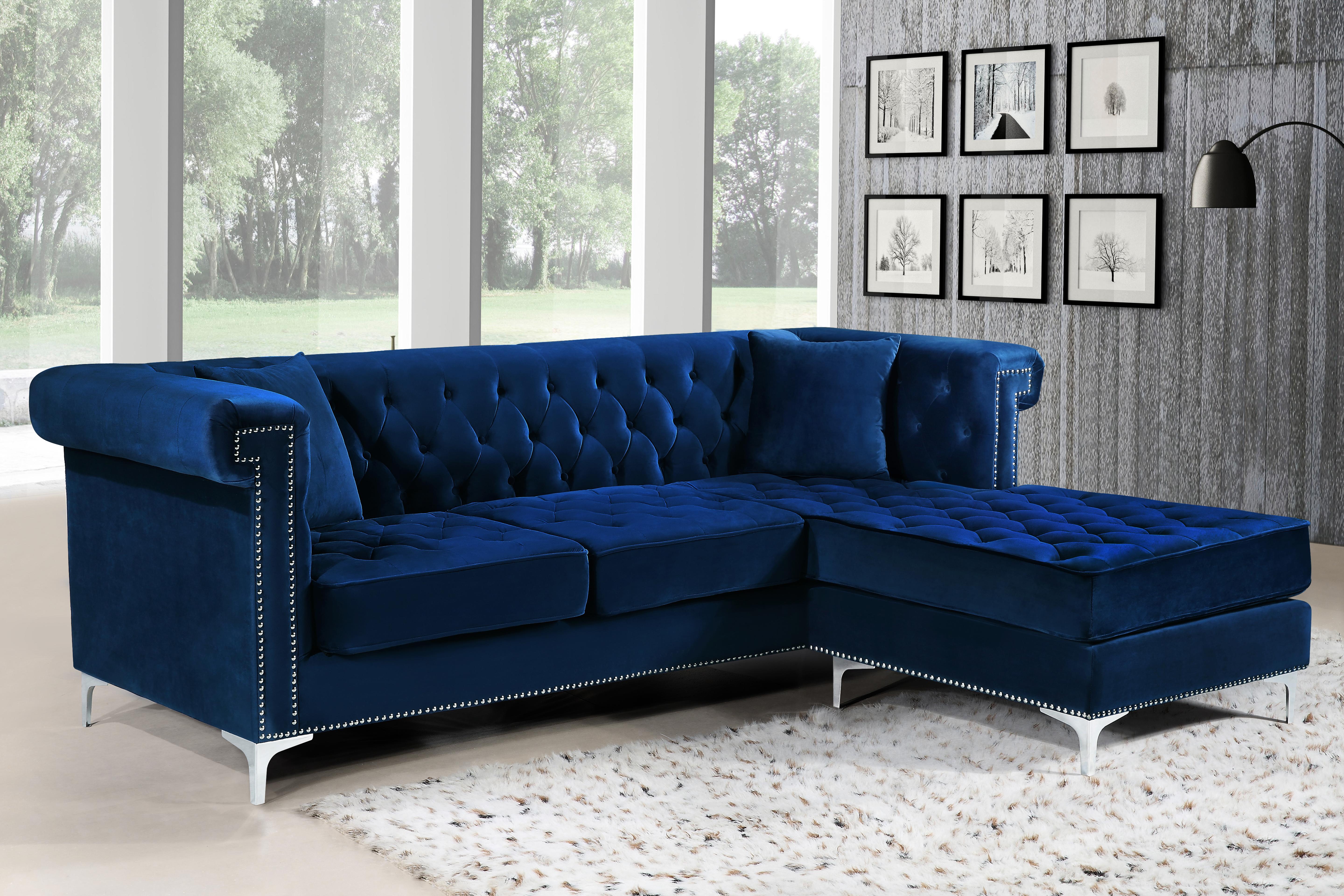 Damian Navy Velvet 2pc. Reversible Sectional - Luxury Home Furniture (MI)