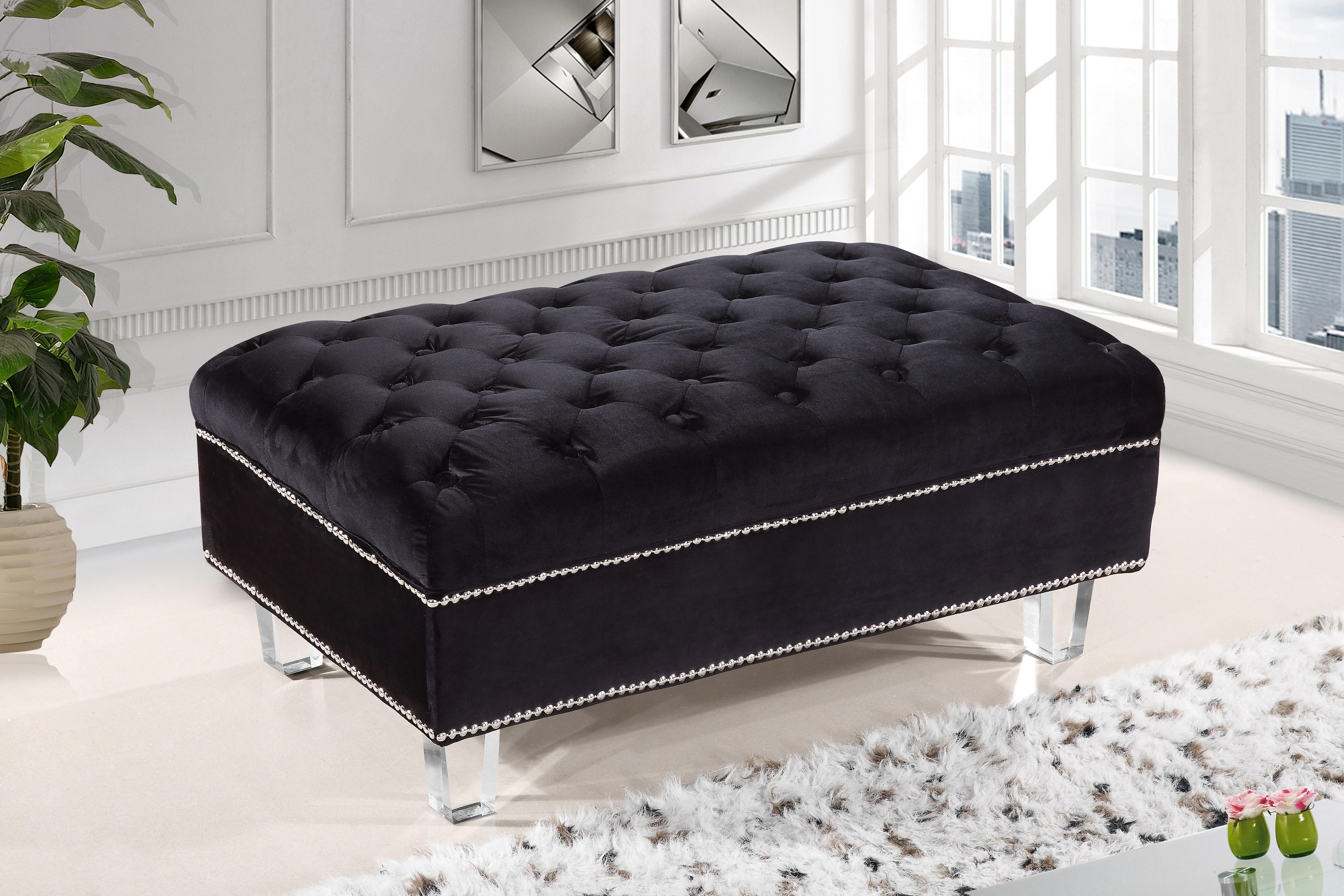 Lucas Black Velvet Ottoman - Luxury Home Furniture (MI)
