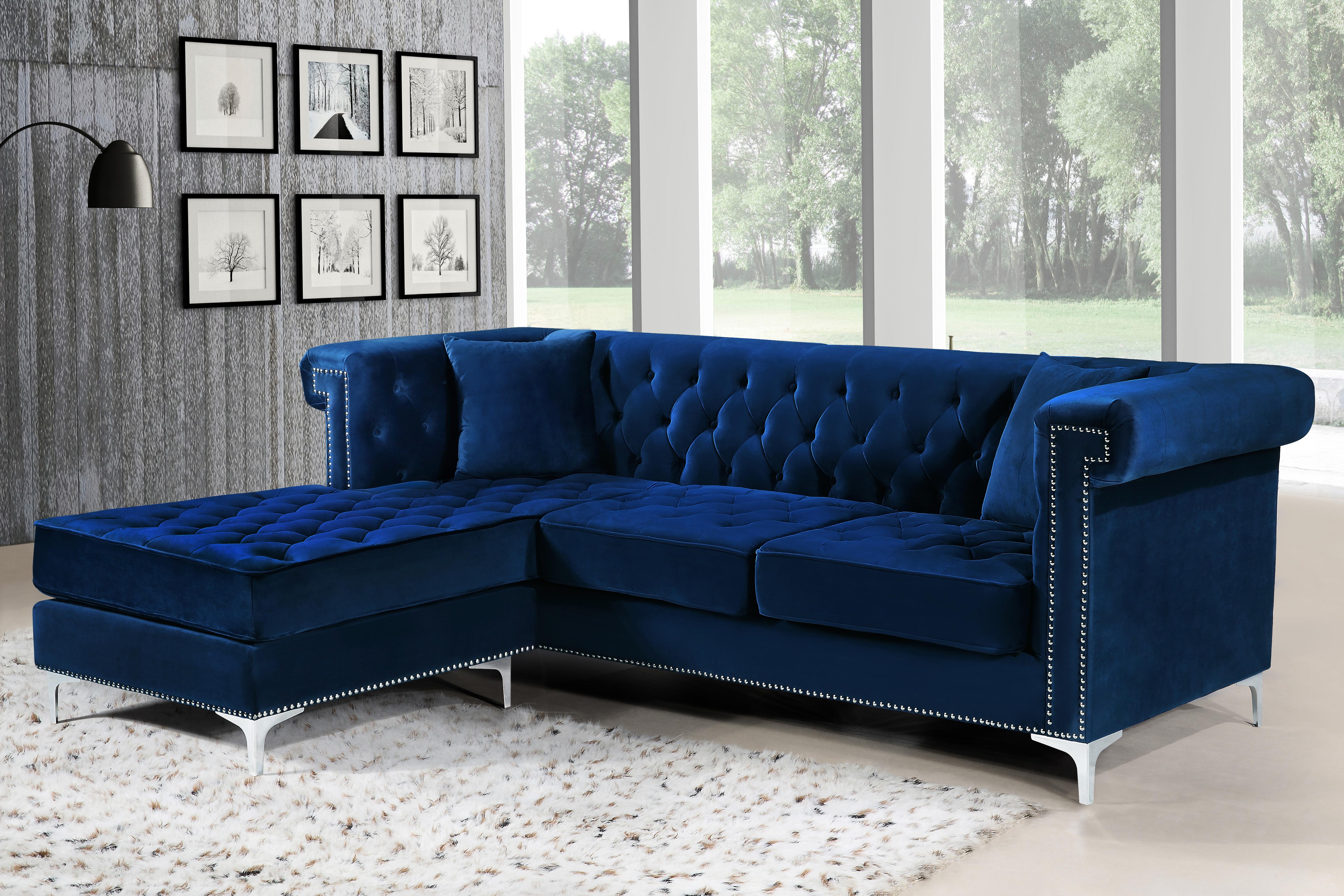 Damian Navy Velvet 2pc. Reversible Sectional - Luxury Home Furniture (MI)