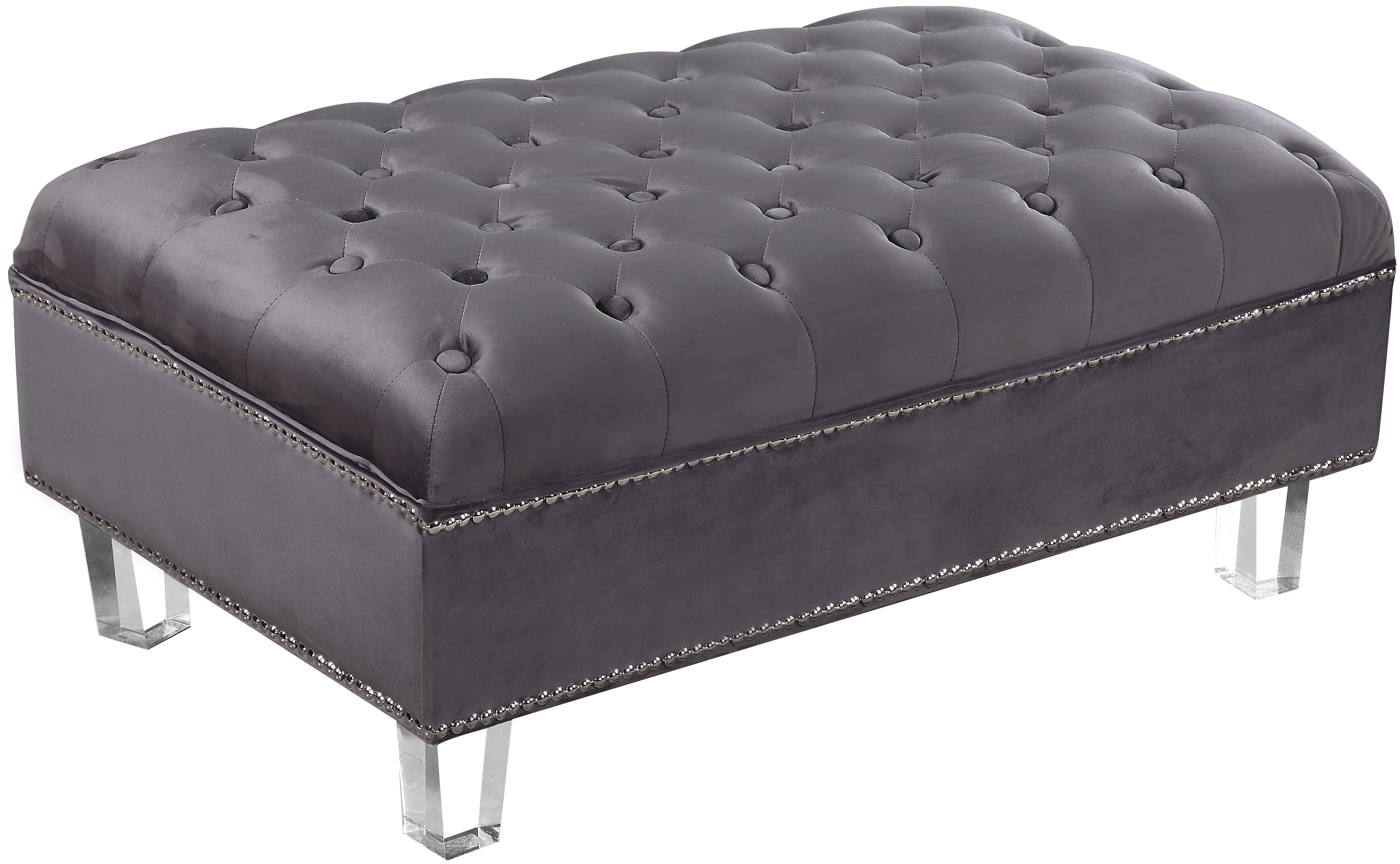 Lucas Grey Velvet Ottoman - Luxury Home Furniture (MI)