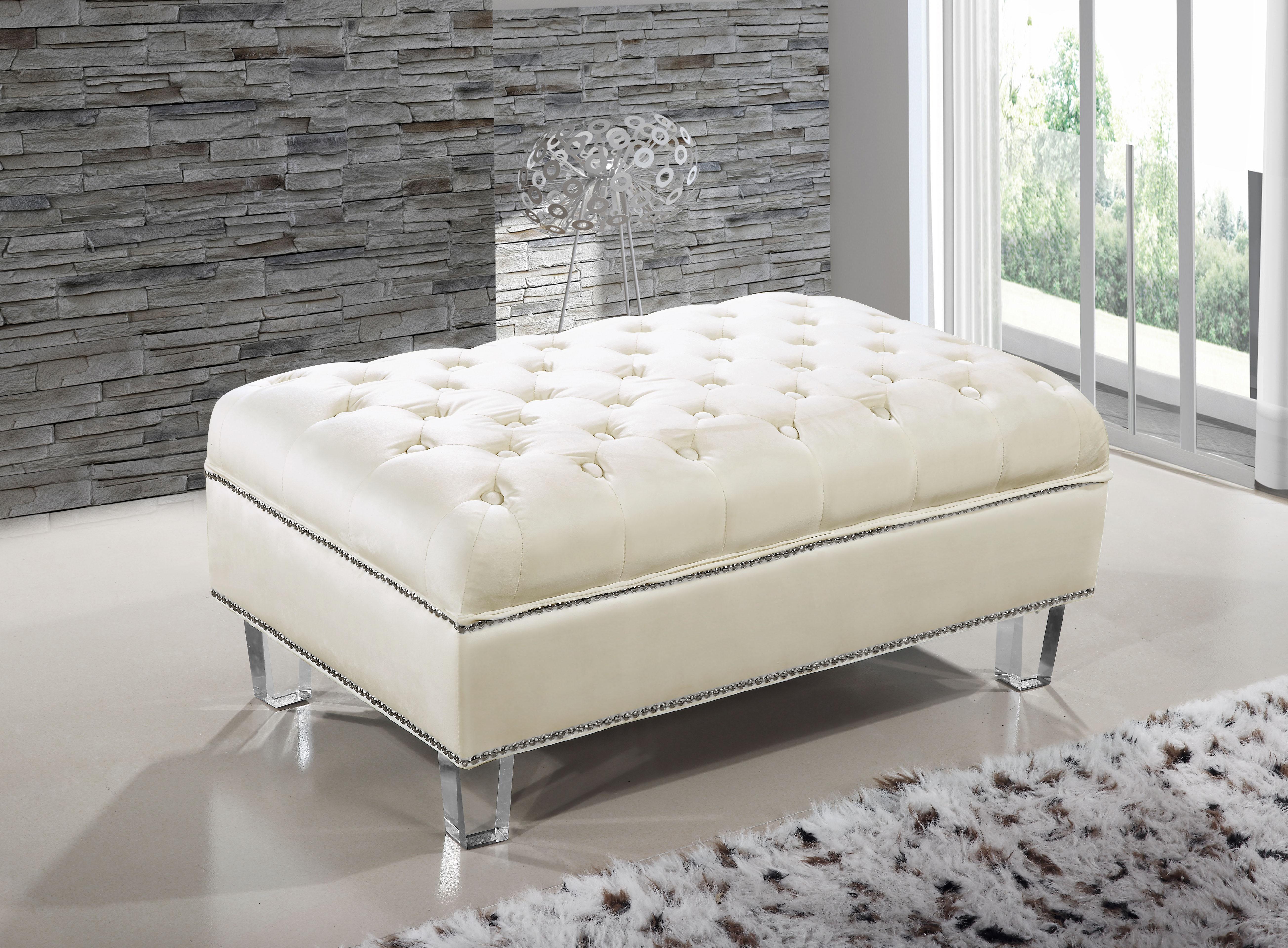 Lucas Cream Velvet Ottoman - Luxury Home Furniture (MI)