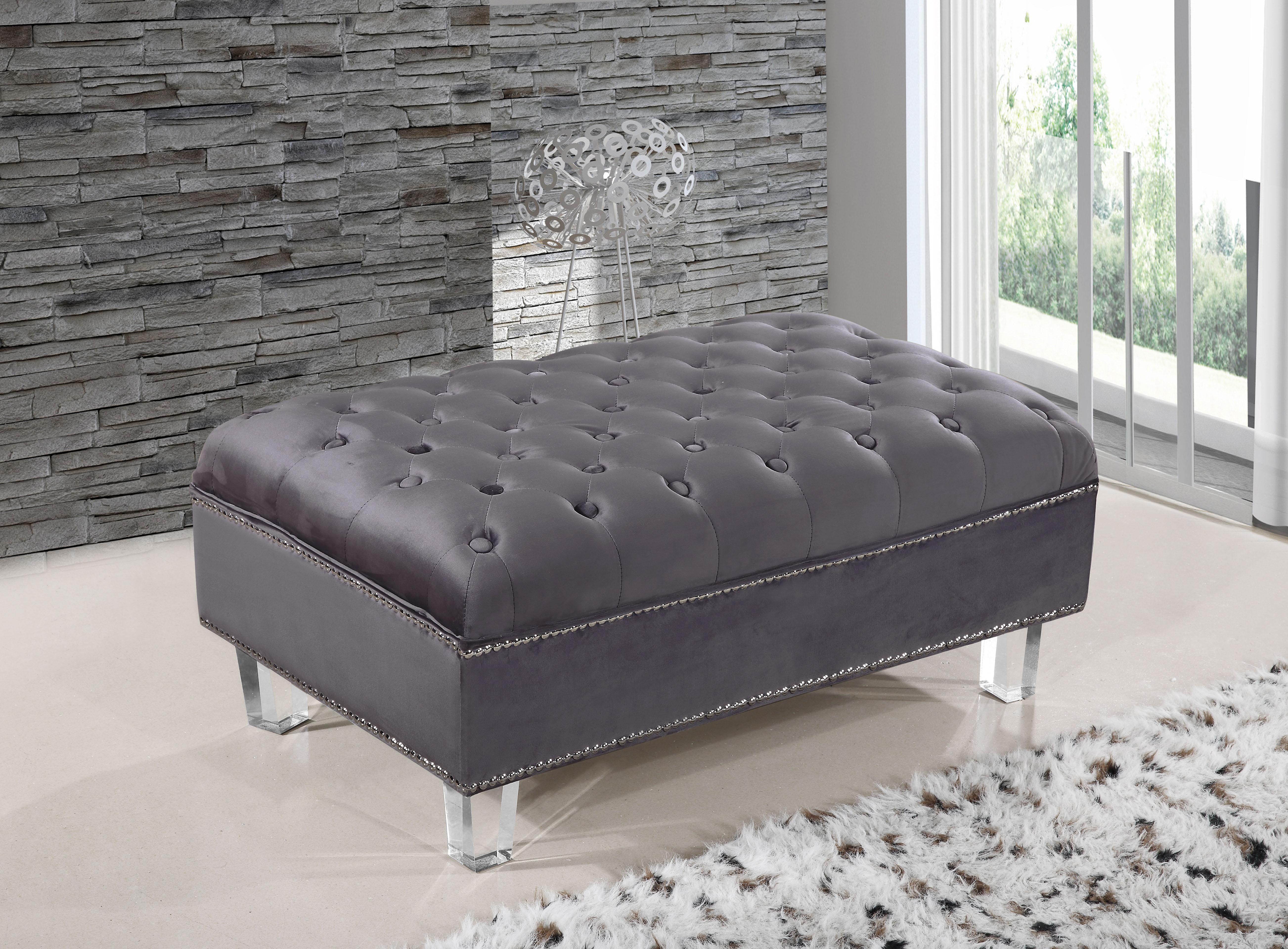 Lucas Grey Velvet Ottoman - Luxury Home Furniture (MI)