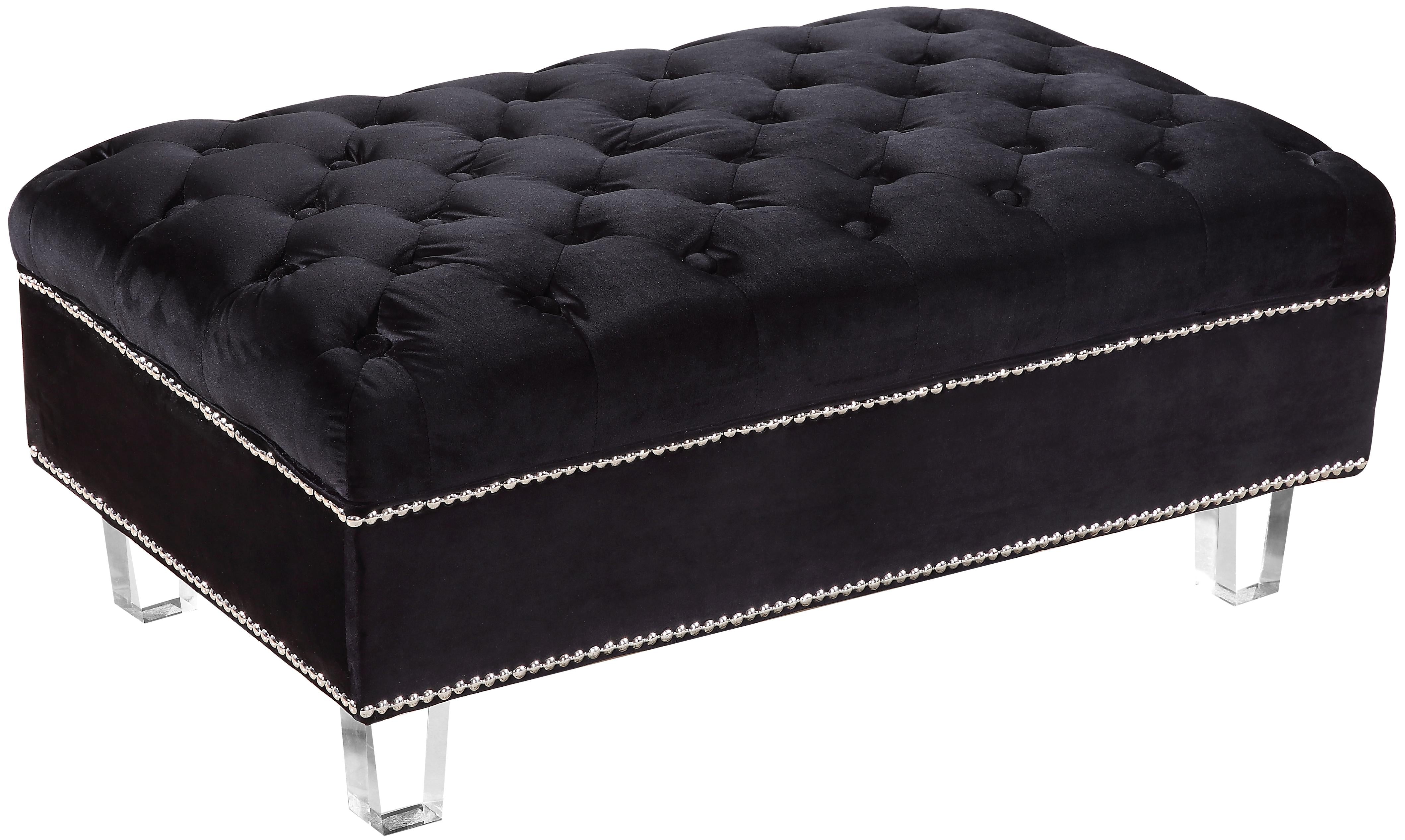 Lucas Black Velvet Ottoman - Luxury Home Furniture (MI)