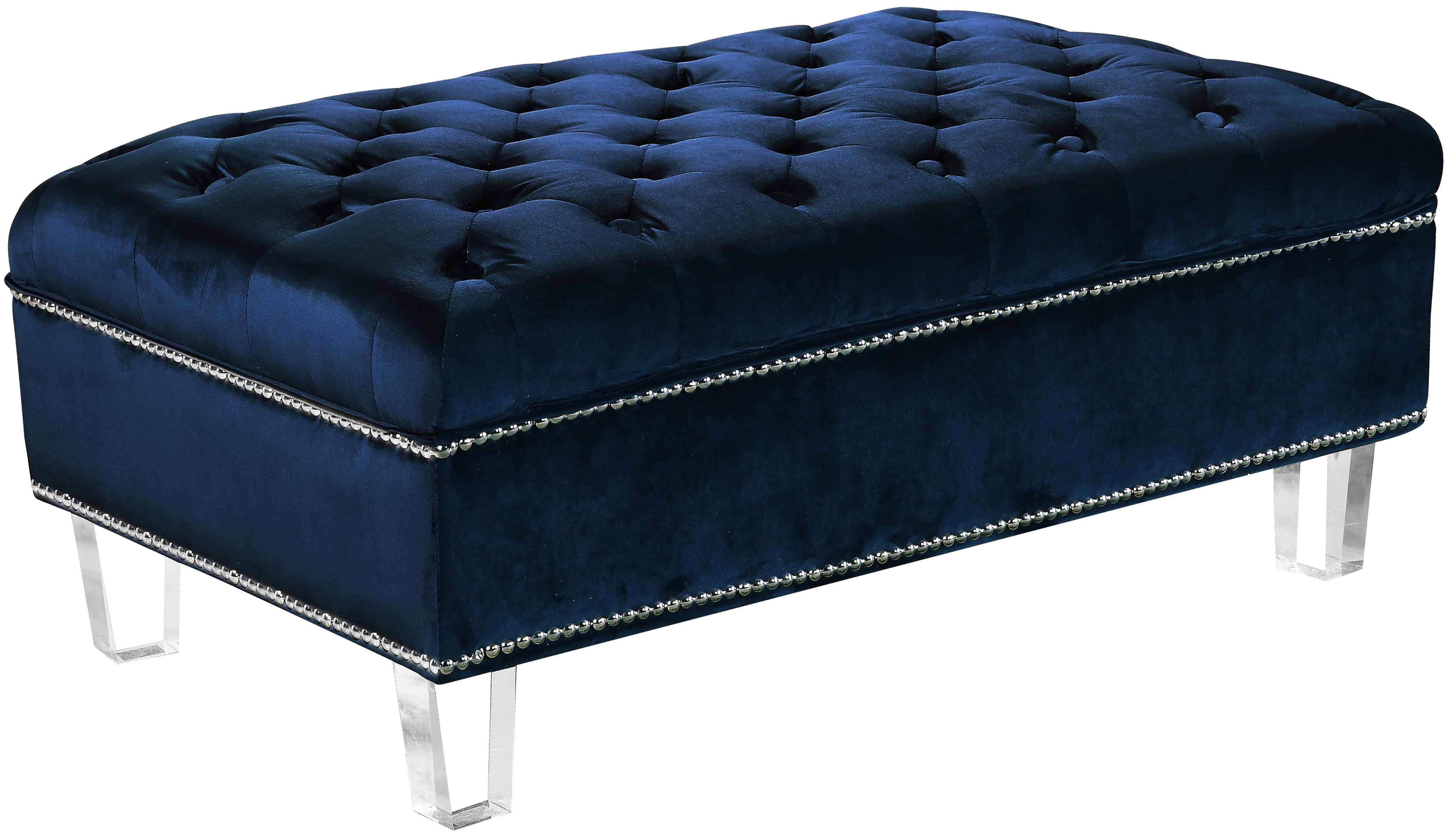 Lucas Navy Velvet Ottoman - Luxury Home Furniture (MI)
