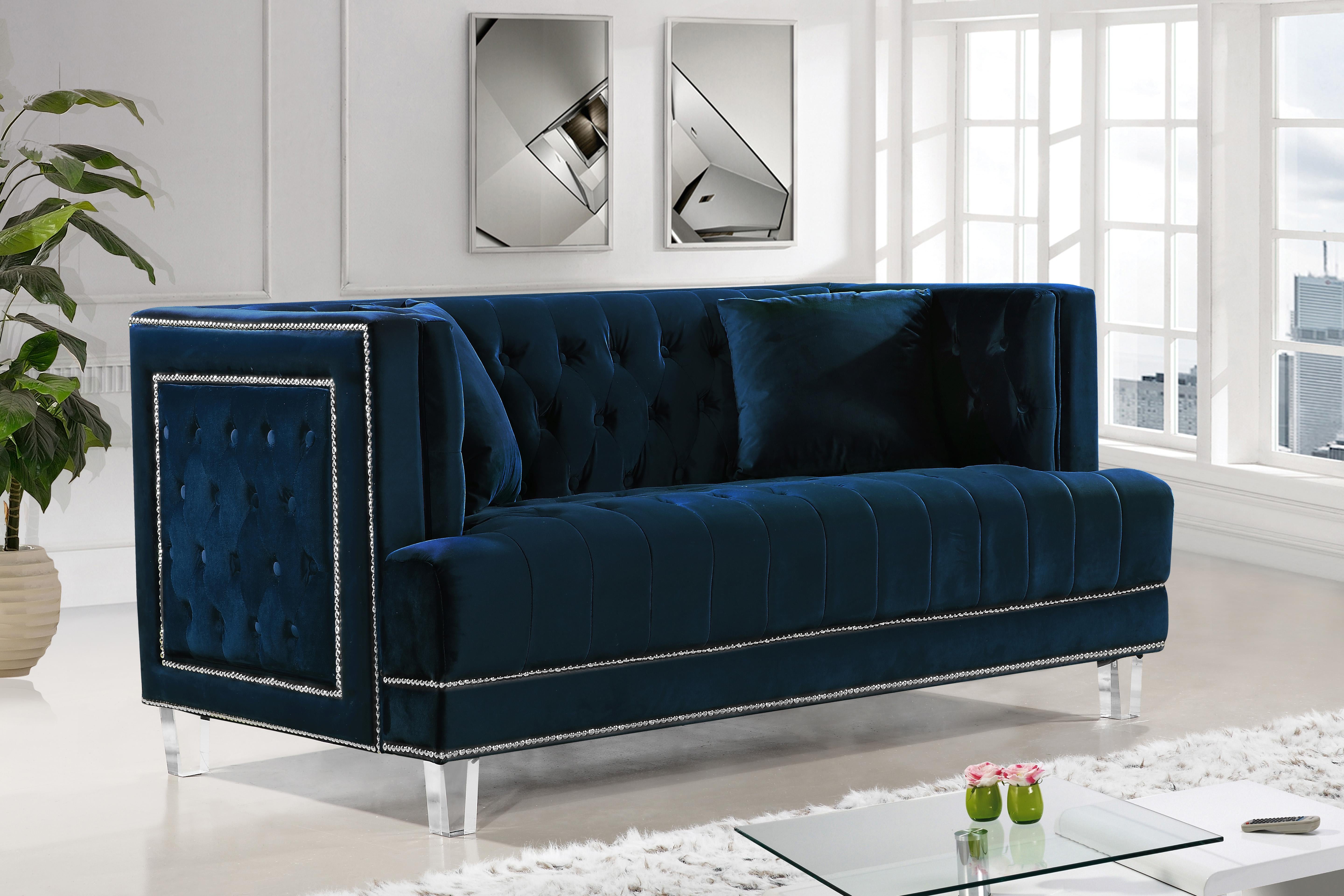 Lucas Navy Velvet Loveseat - Luxury Home Furniture (MI)