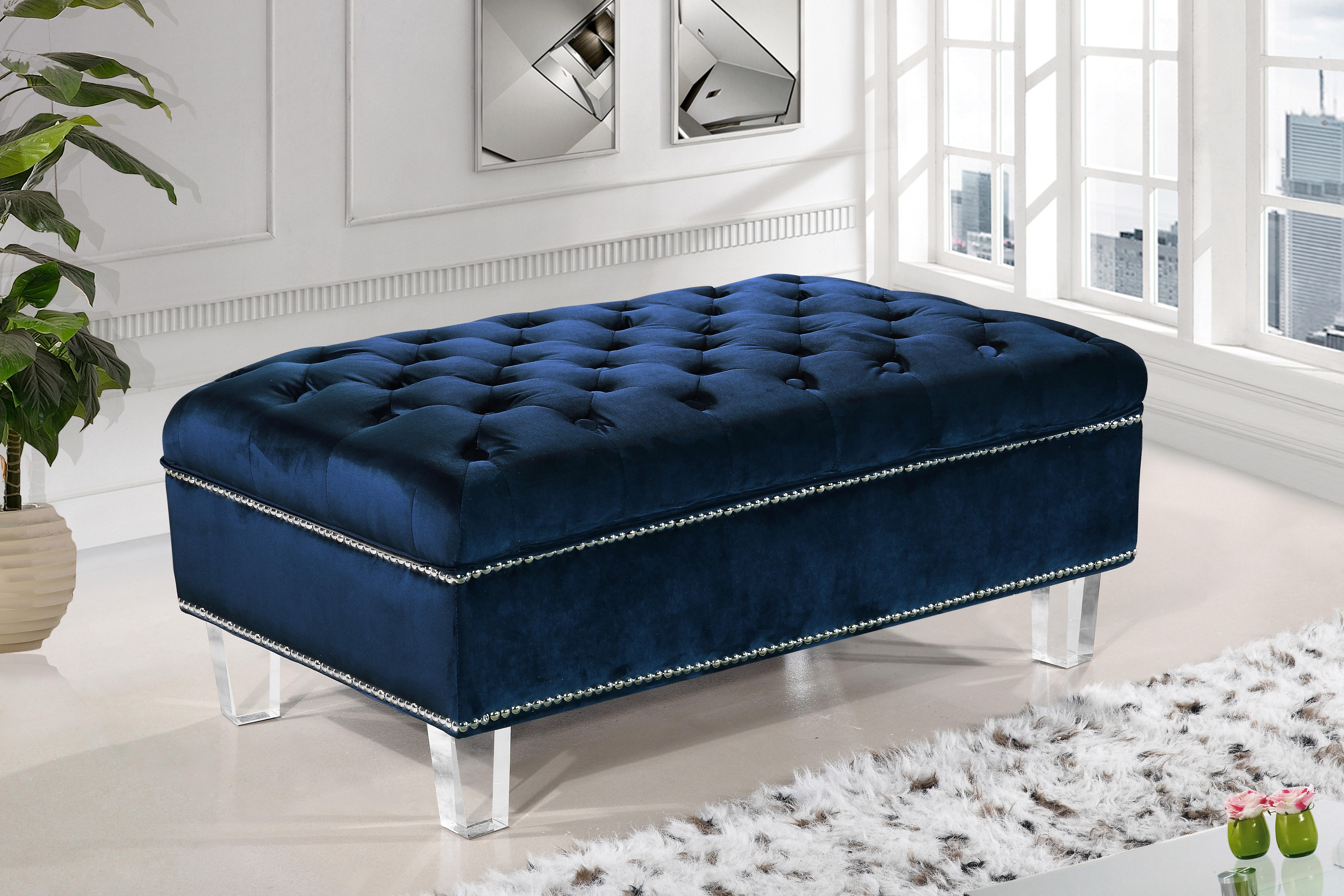 Lucas Navy Velvet Ottoman - Luxury Home Furniture (MI)