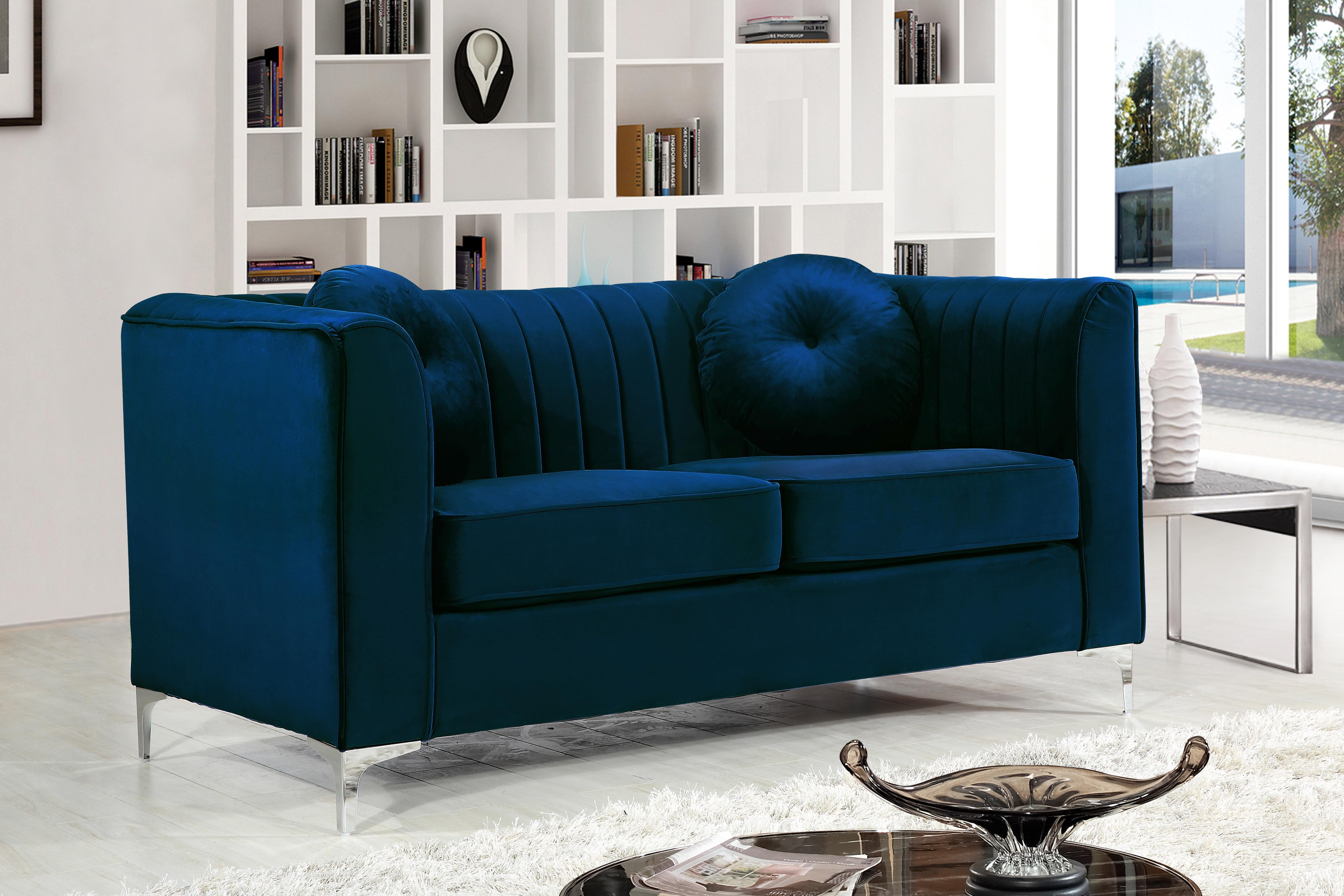 Isabelle Navy Velvet Loveseat - Luxury Home Furniture (MI)
