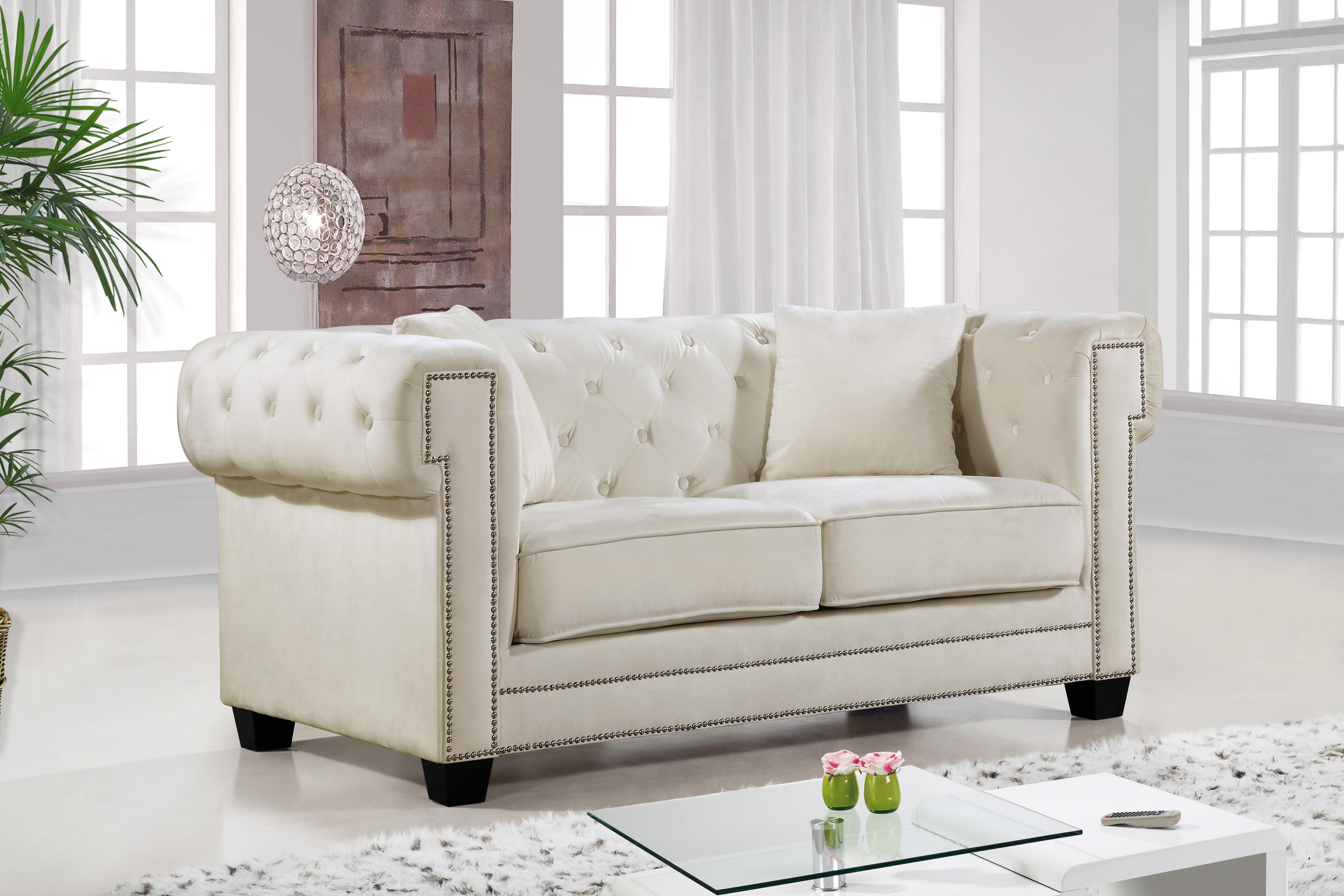 Bowery Cream Velvet Loveseat - Luxury Home Furniture (MI)