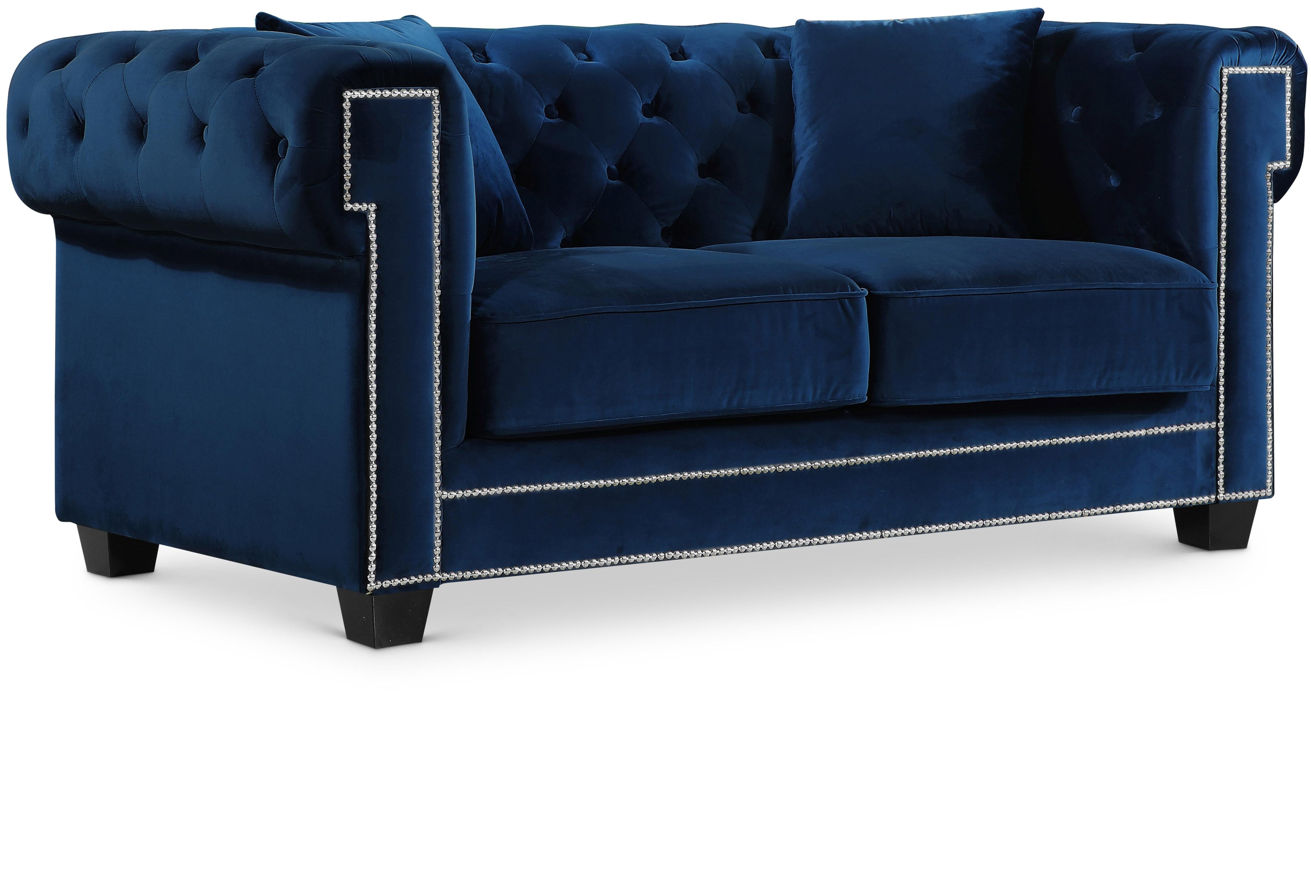 Bowery Navy Velvet Loveseat - Luxury Home Furniture (MI)
