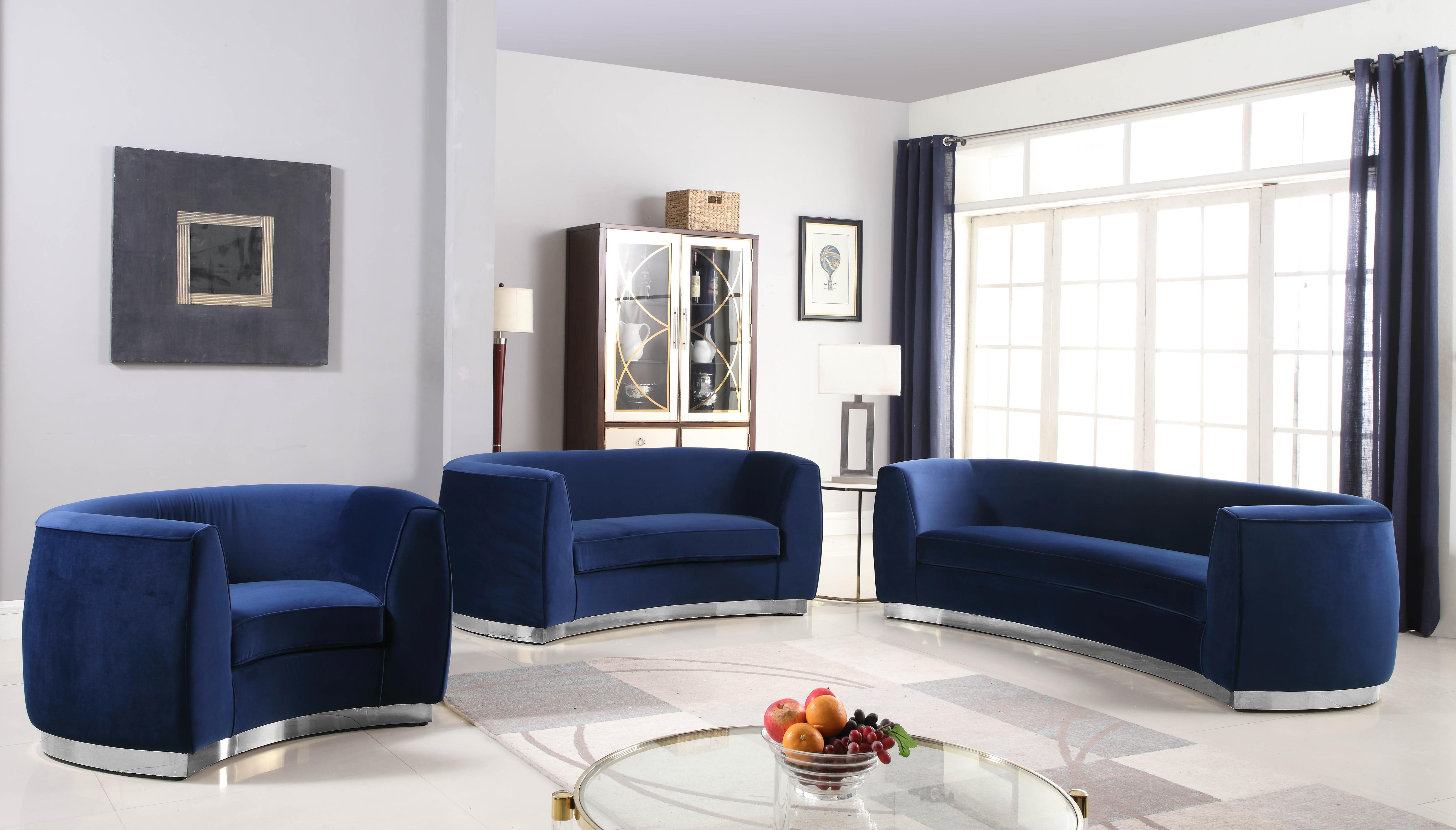 Julian Navy Velvet Loveseat - Luxury Home Furniture (MI)